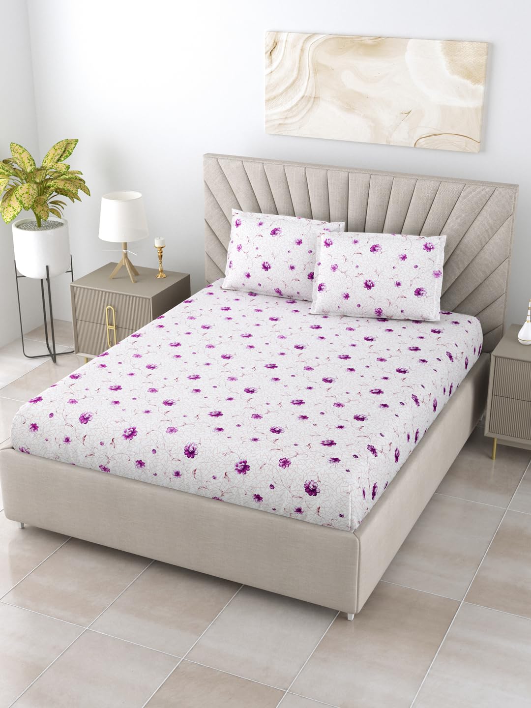 Bombay Dyeing Dream Lover 104 TC 100% Cotton One Double Size 224x254Cm / 88 x 100 inches Floral Bedsheet with 2 Pillow Covers Si