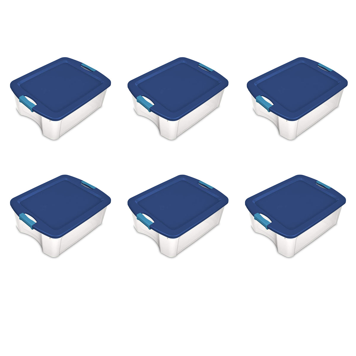 Sterilite 12 Gal Latch And Carry, Stackable Storage Bin With Latching Lid, Plastic Container To Organize Closets, Clear With Blu