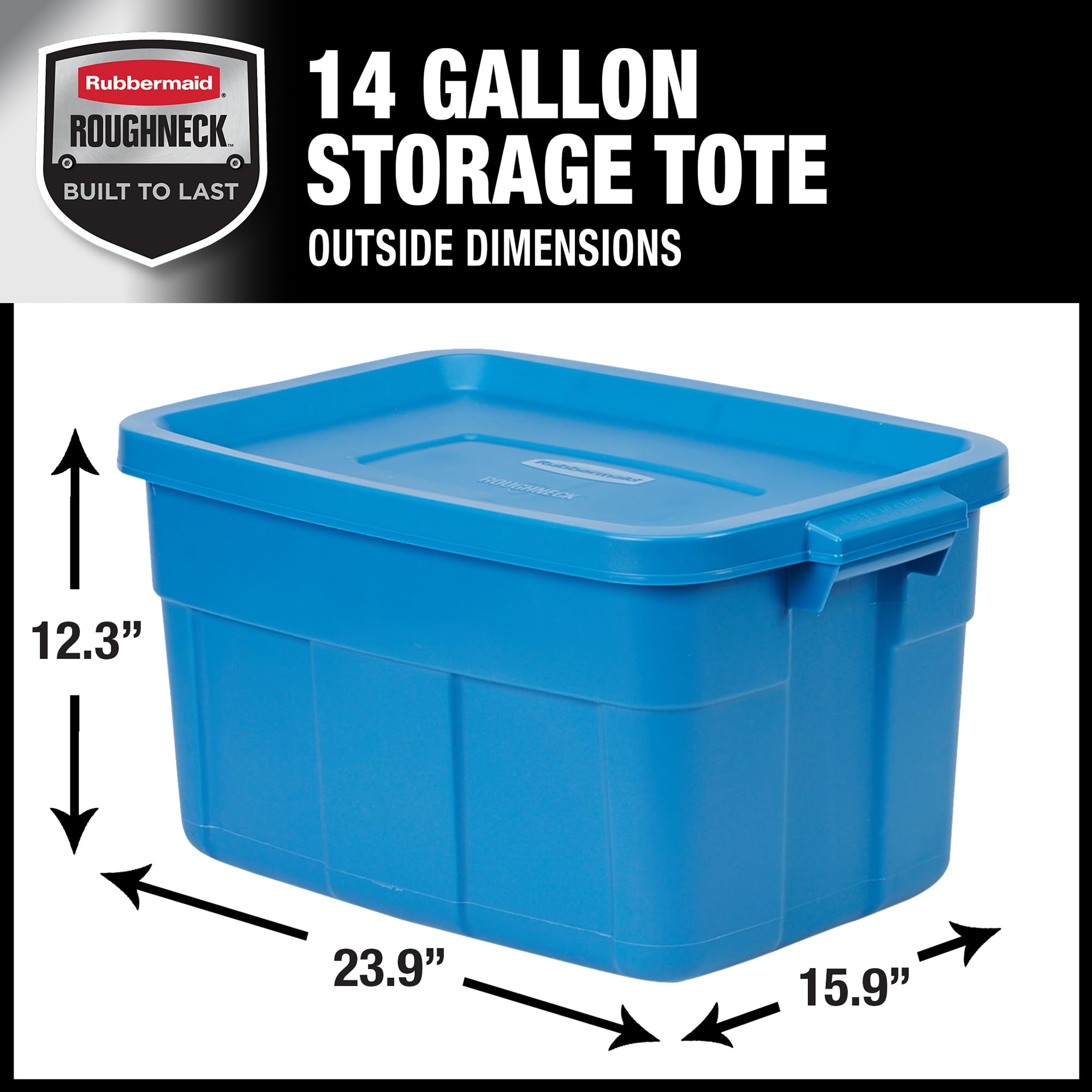 Rubbermaid Roughneck Tote 14 Gal - 6 Pack |Made In The Usa| Heritage Blue, Rugged Plastic Stackable Storage Tote With Lid And Ha