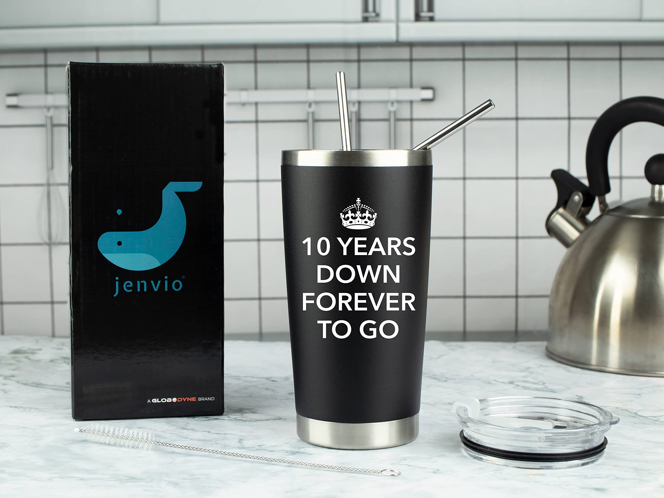 Jenvio 10 Year Anniversary For Him | 20Oz Steel Travel Tumbler/Mug For Coffee Or Cold Drinks | 10Th Tenth Best Wedding Cup Gifts