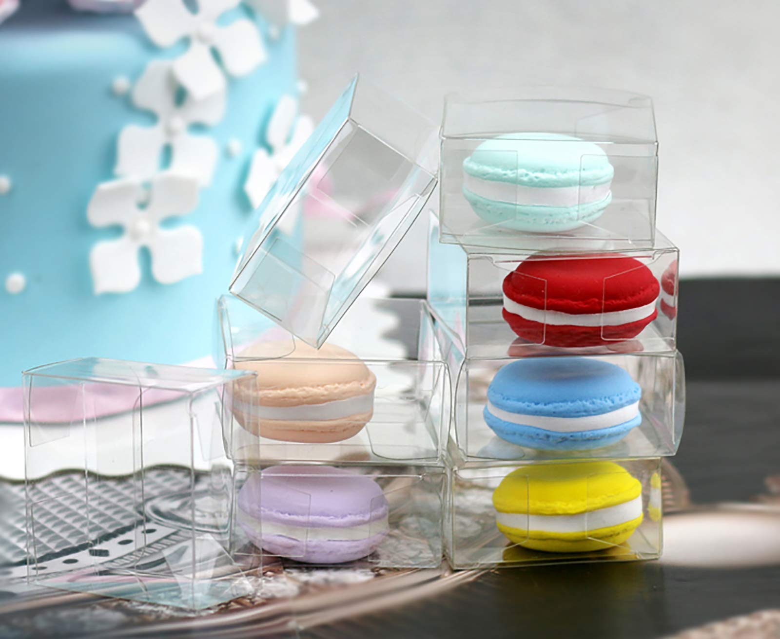 Nicunom 100 Pack Clear Macaron Boxes, Plastic Favor Boxes, 2.17'' X 2.17'' X 1.38'' Bakery Boxes Candy Containers For Chocolate