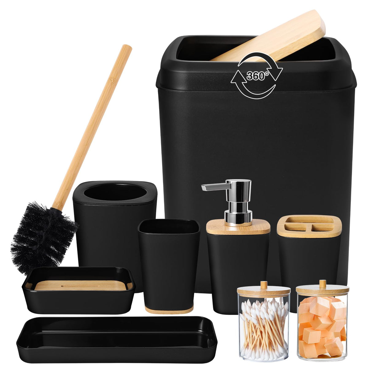 Xlhomo Bathroom Accessory Set Black Bathroom Set, 9 Piece Black Bathroom Accessories Bathroom Sets With Bathroom Trash Can Bathr