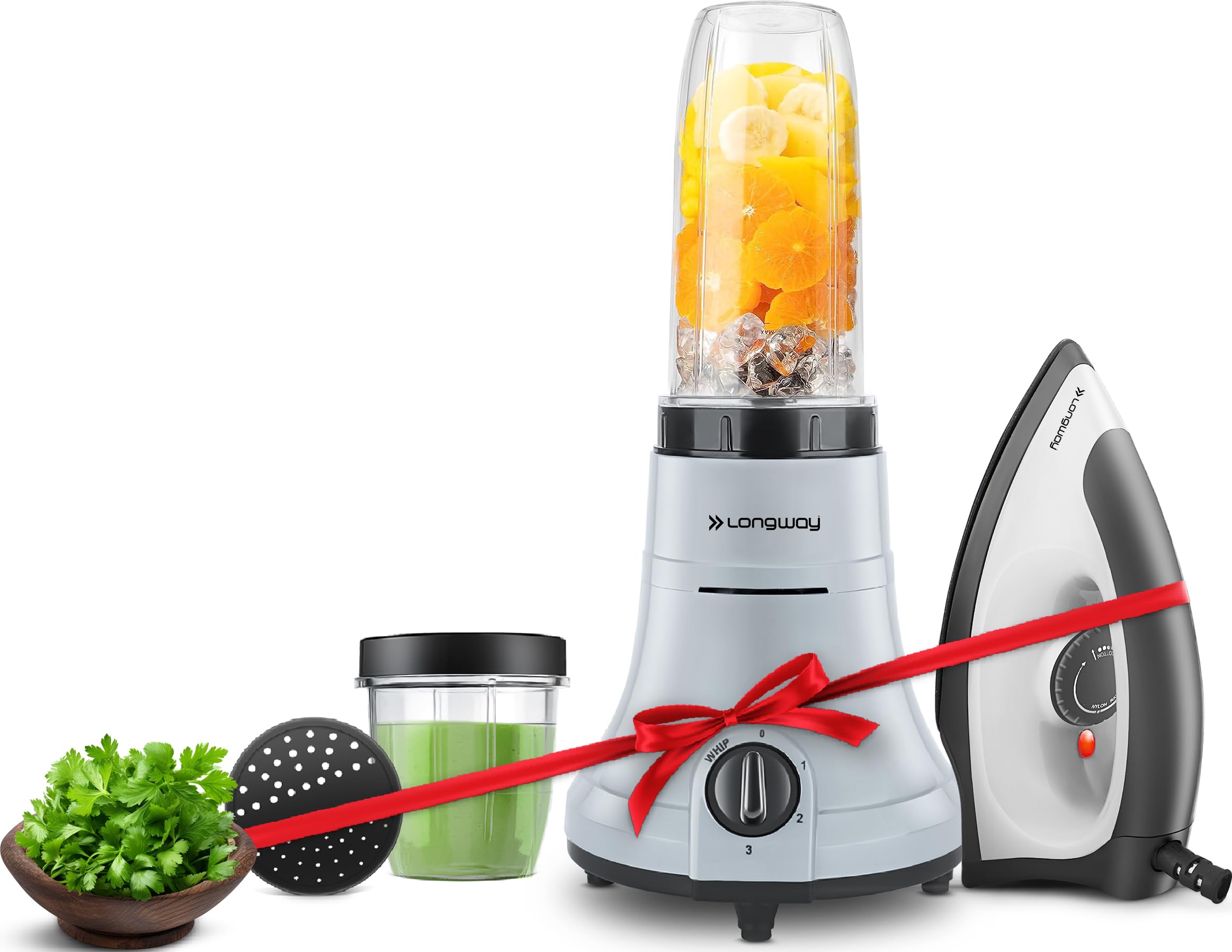 Longway Sage 500 Watt Juicer Mixer Grinder For Grinding, Mixing, Juicing With Powerful Motor & Kwid 1100 Watt Dry Iron (Gray & B