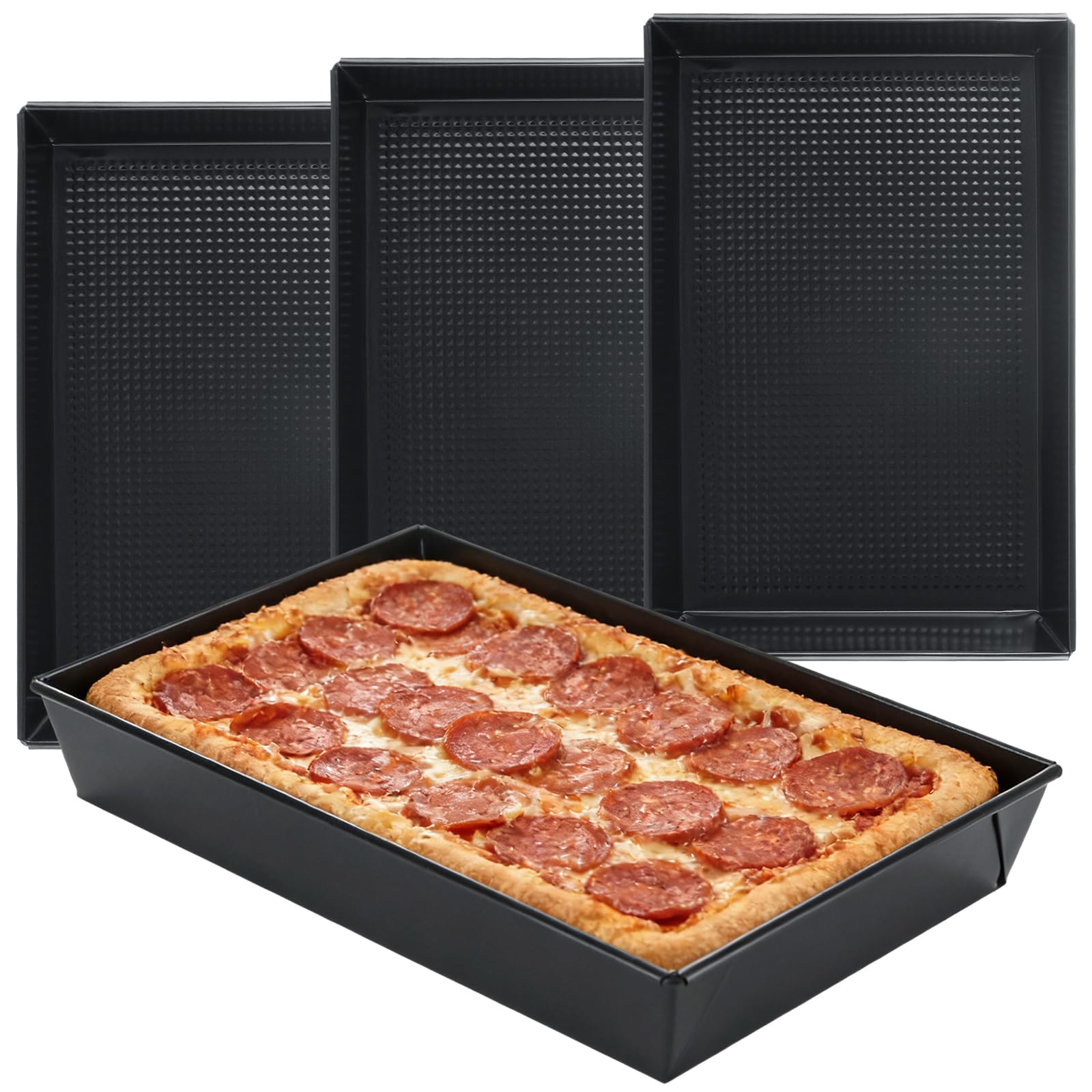 AKOLAFE 4 Pack Detroit Pizza Pan 10x14 Inch Deep Dish Pizza Pan Set Large Rectangle Pizza Pan for Oven Non Stick Carbon Steel Pi