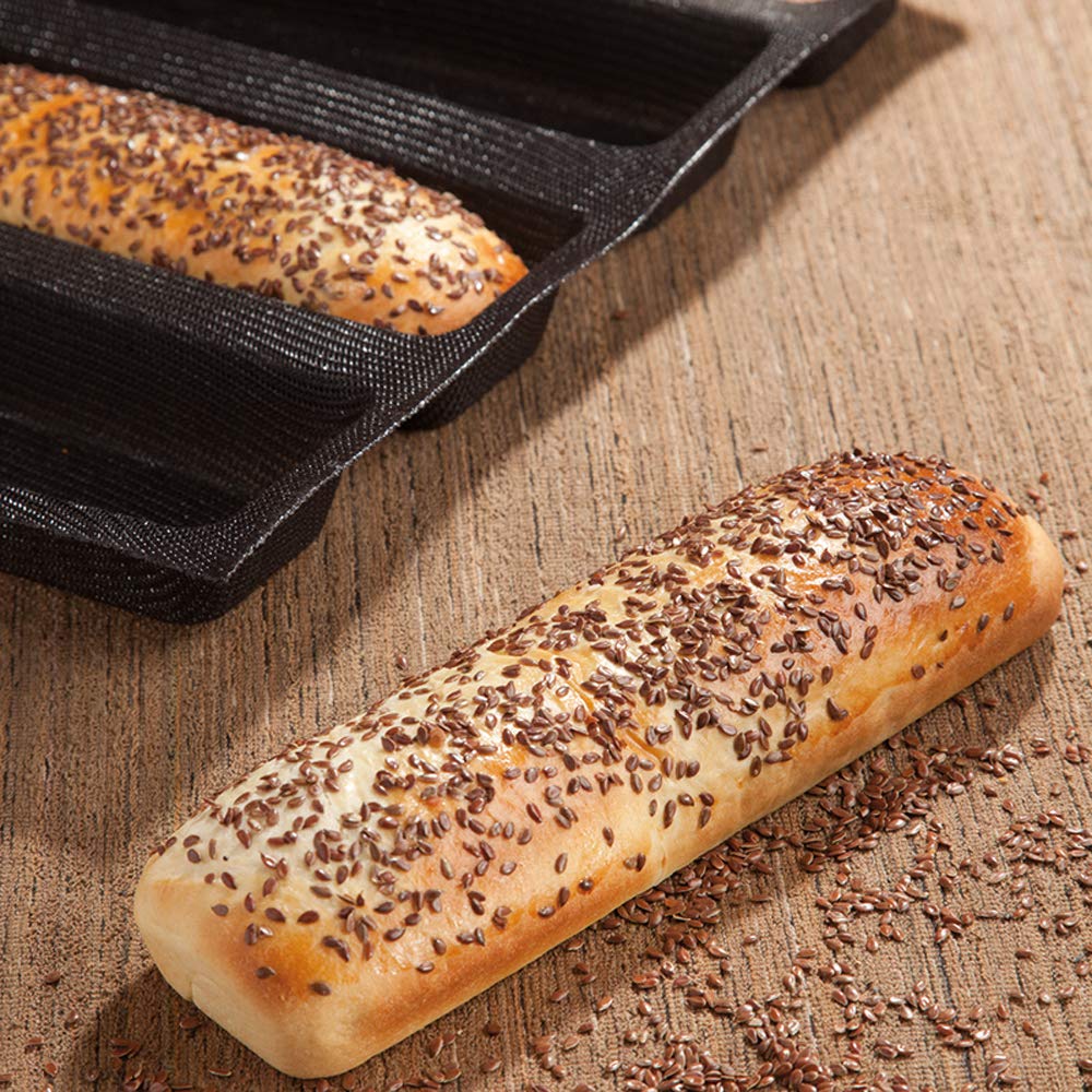 Fetesur Silicone Perforated Baking Forms Sandwich Mold French Baguette Bread Pan Food Mat 5 Loaf Non-Stick Baking Liners