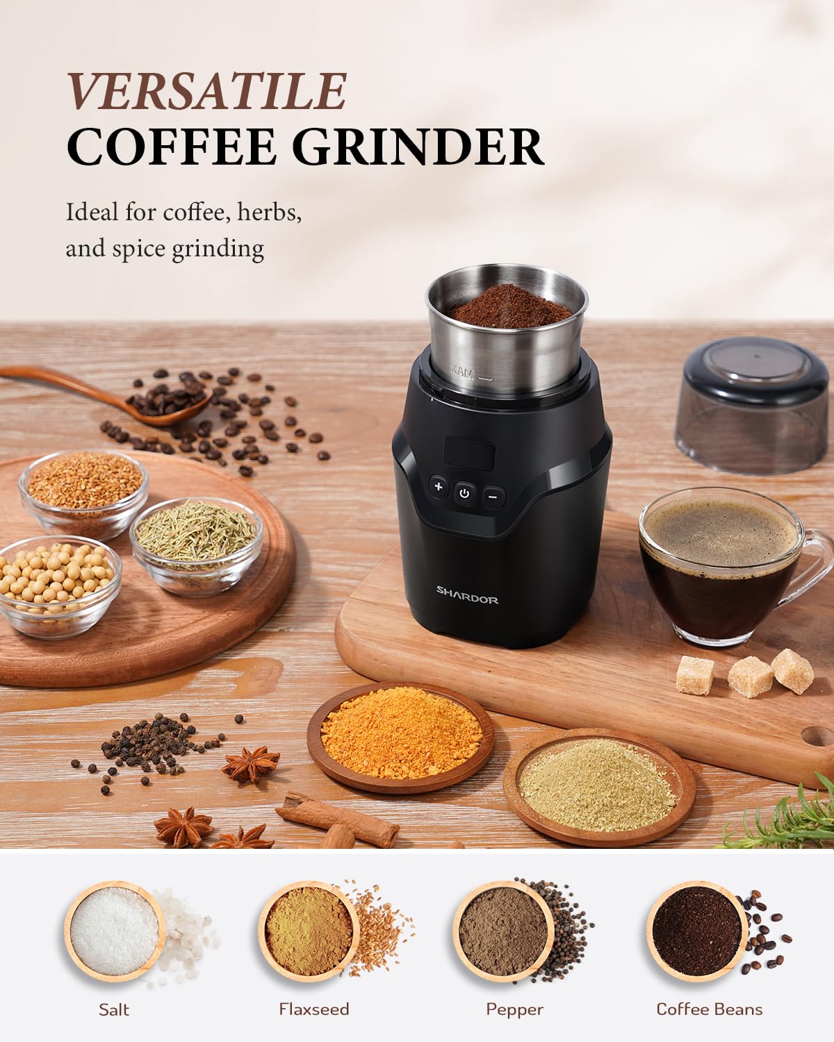 Shardor Adjustable Coffee Grinder Electric, Super Silent Electric Coffee Bean Grinder With Time-Memory Adjustment And Multi-Func