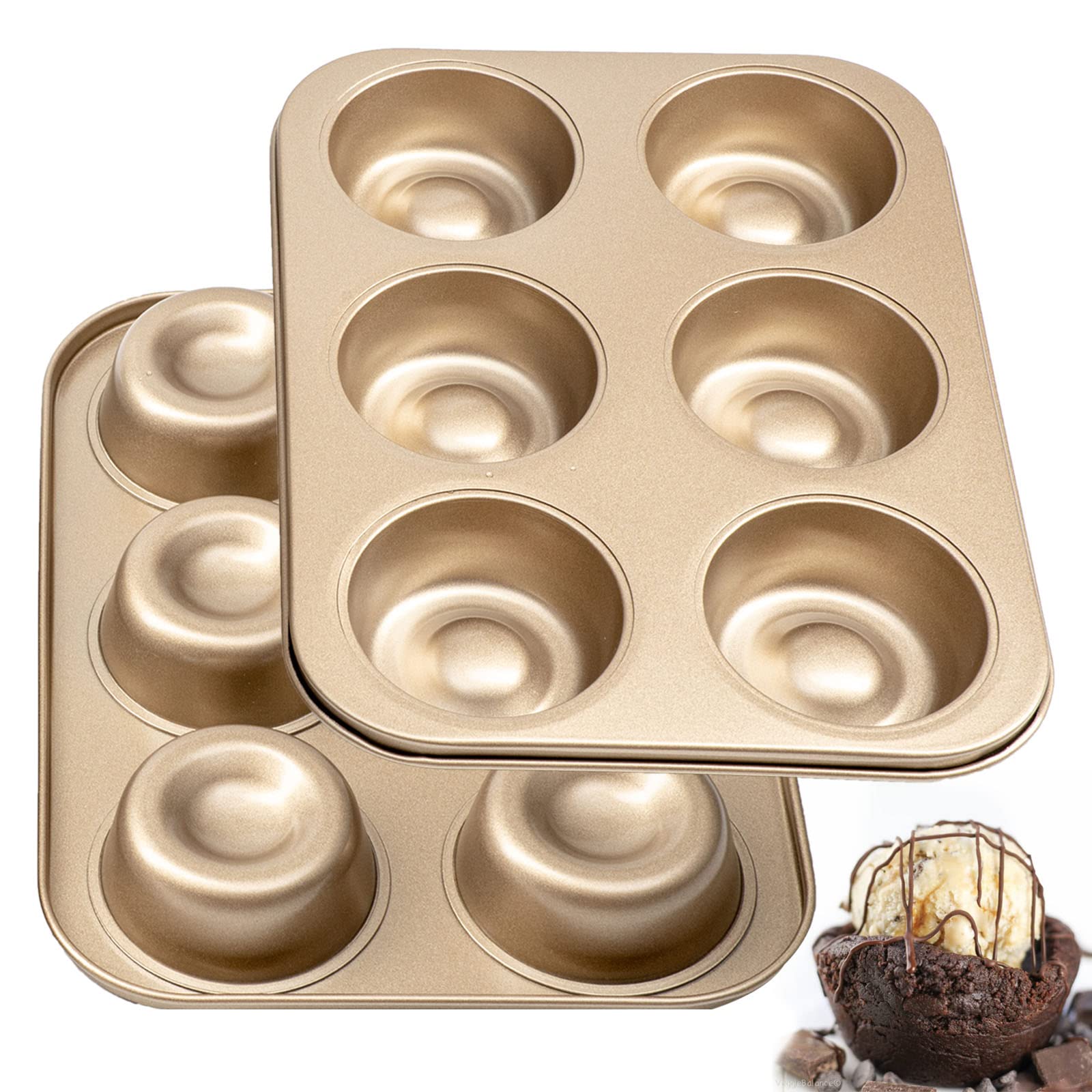 Yomvzake Brownie Bowl Pan 2 Pack, 6 Cavity Mini Round Cake Pan Cantinflas Cake Mold 3 Inch Shortcake Pan Tea Cake Pan Small Lava