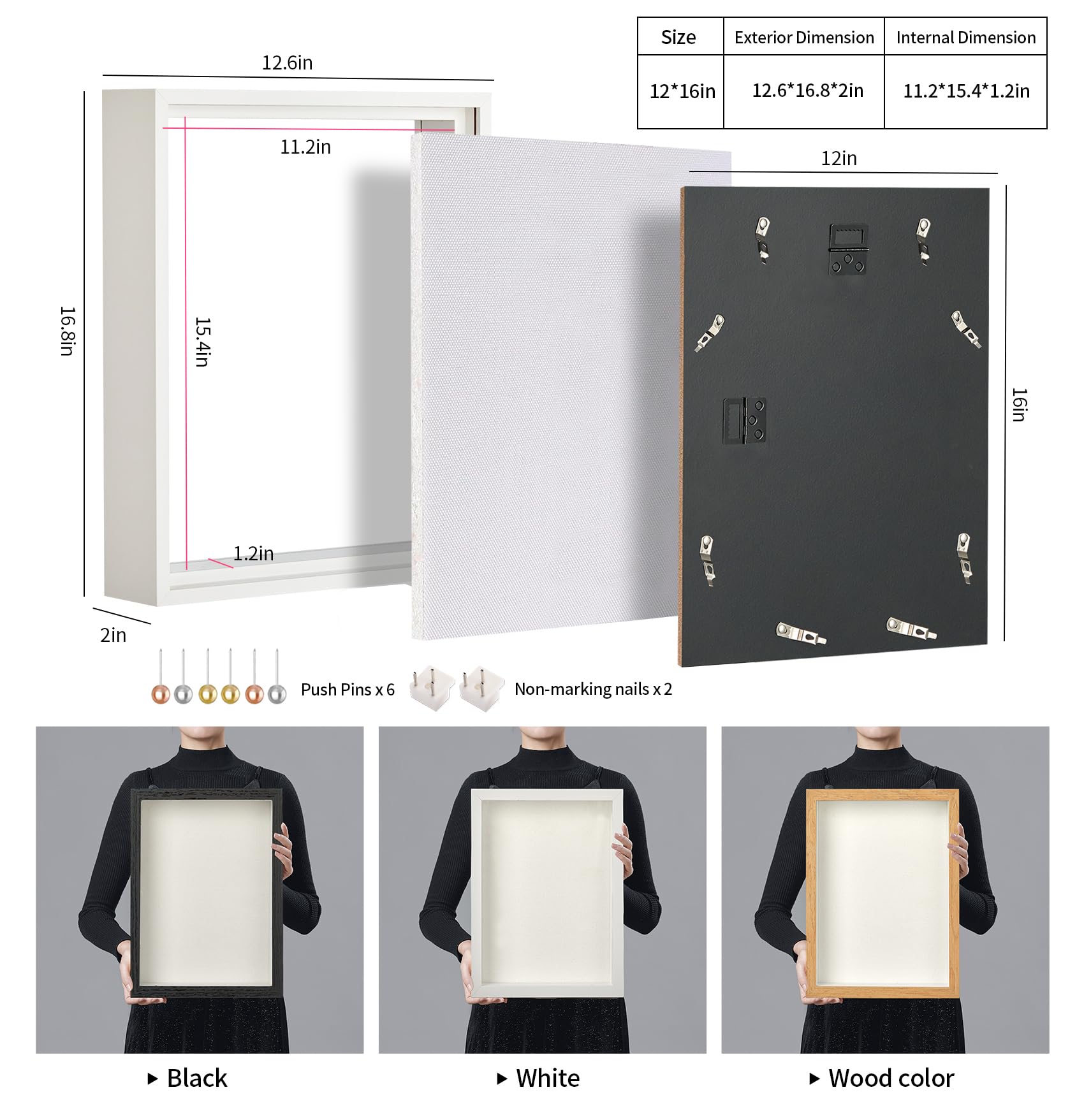MUXIUNT 12x16 Shadow Box Picture Frame Display Case with Soft Linen Back-Thickened Panel,Large White Deep Shadow Box Frame 12x16