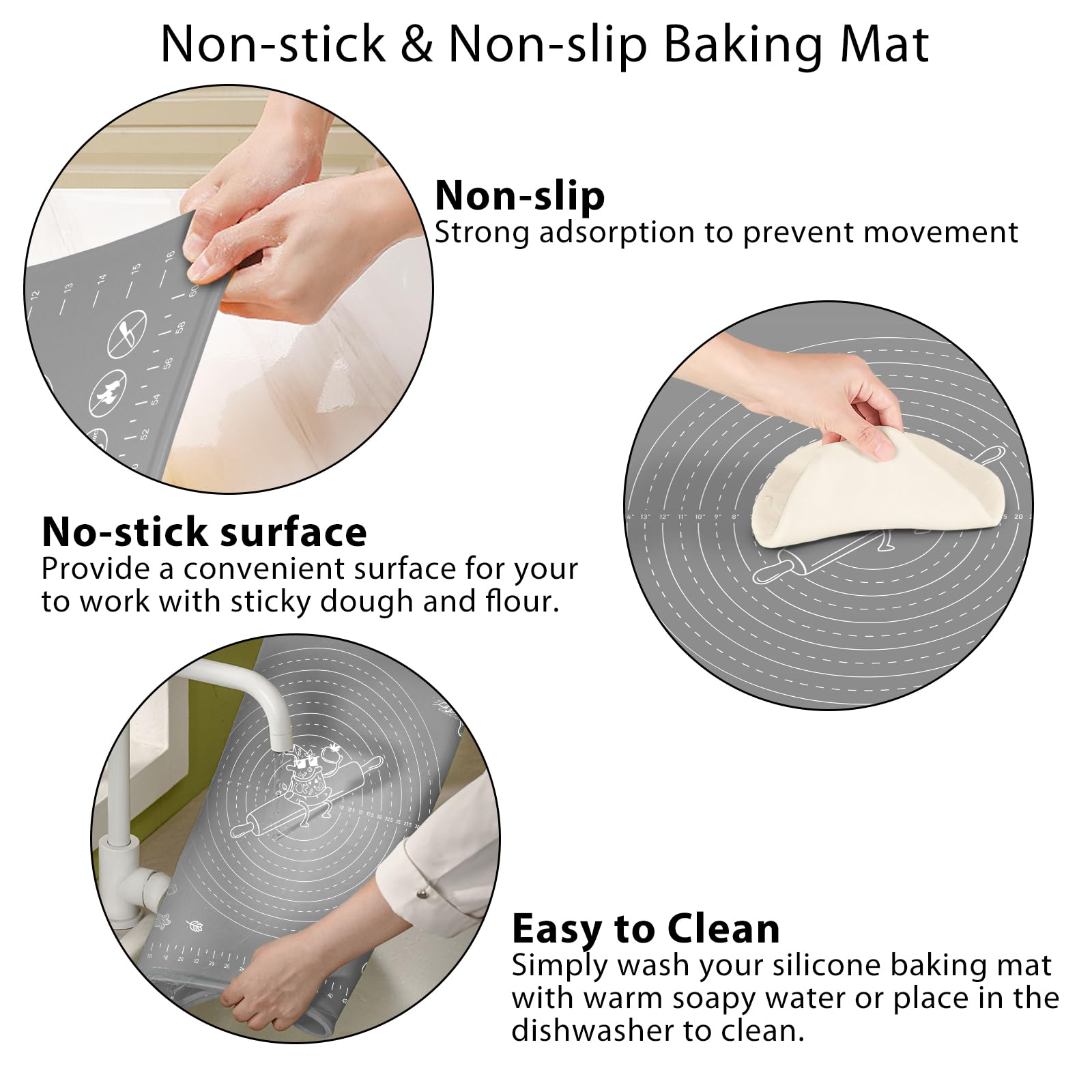 Silicone Pastry Mat Extra Thick Non-Stick Baking Mat, 28'' X 20'' Rolling Dough With Measurements Non-Slip Silicone Mat, Kneadin