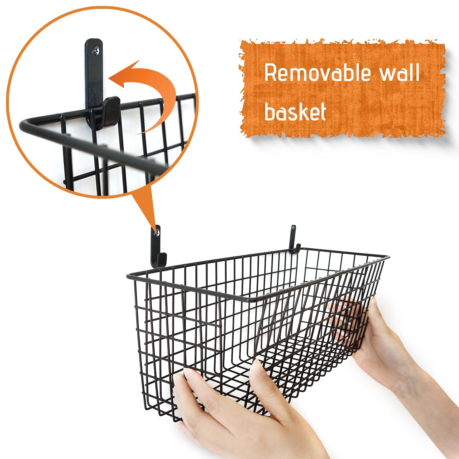 Viloth Wall Basket, 4 Set Extra Large Hanging Baskets For Organizing With Hooks, Rustic Farmhouse Decor, Wall Mount Metal Basket