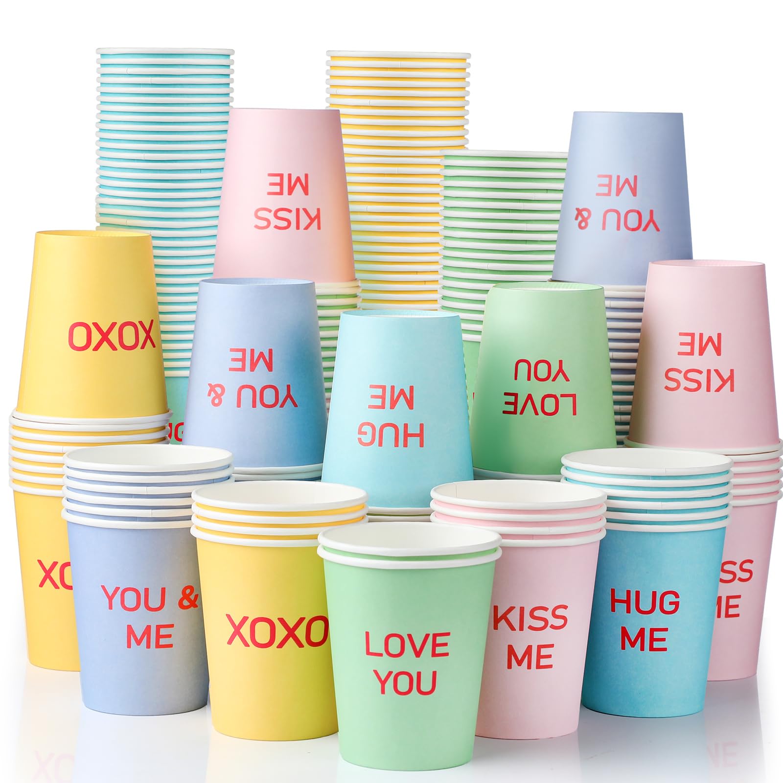 Funtery 100 Pcs Valentine'S Day Disposable Cups Conversation Heart Paper Cups 9Oz Colorful Hearts Print Xoxo Love Sweet Be Mine