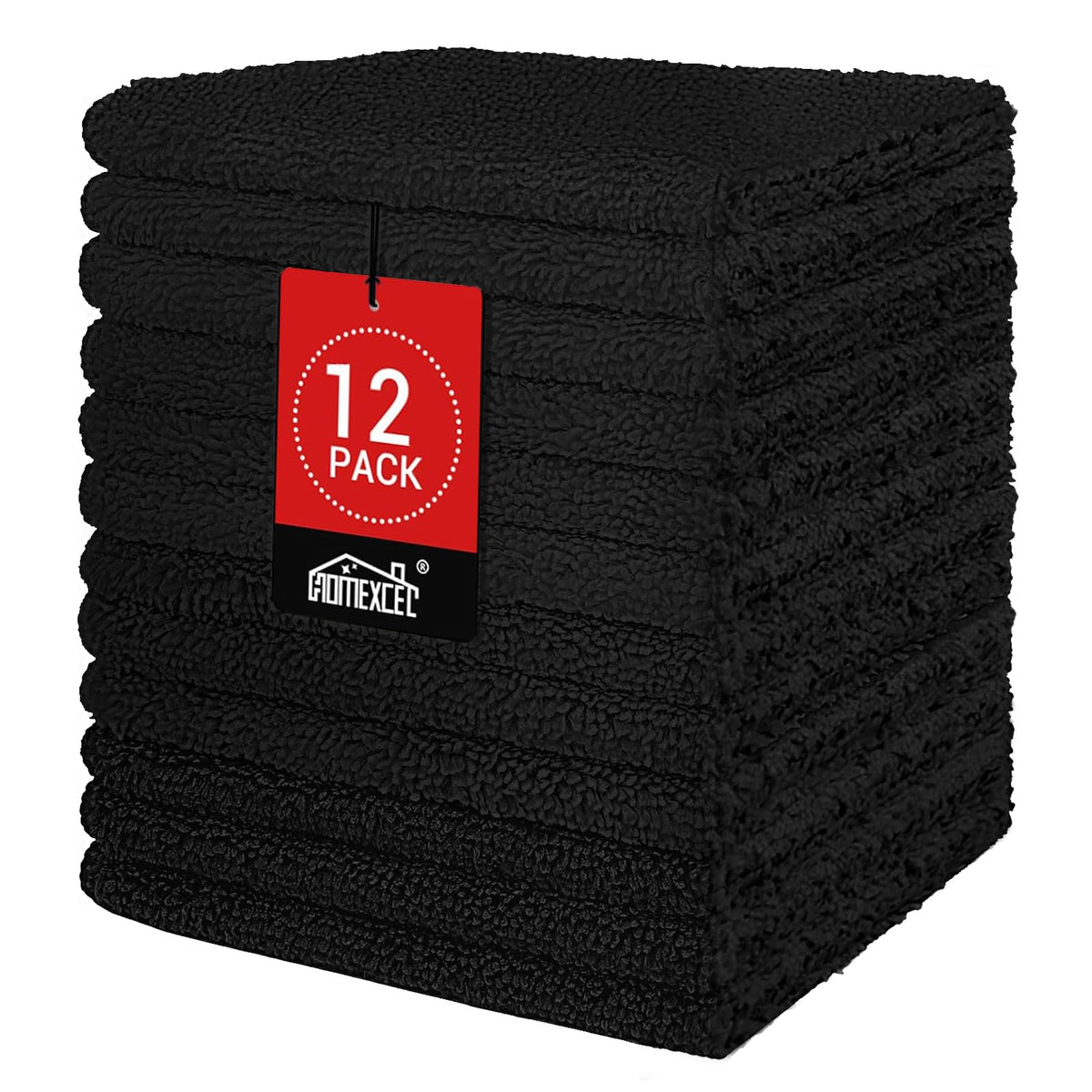 Homexcel Black Washcloths 12 Pack, Highly Absorbent And Soft Face Towel, Multi-Purpose Microfiber Wash Cloths For Bathroom, Hote