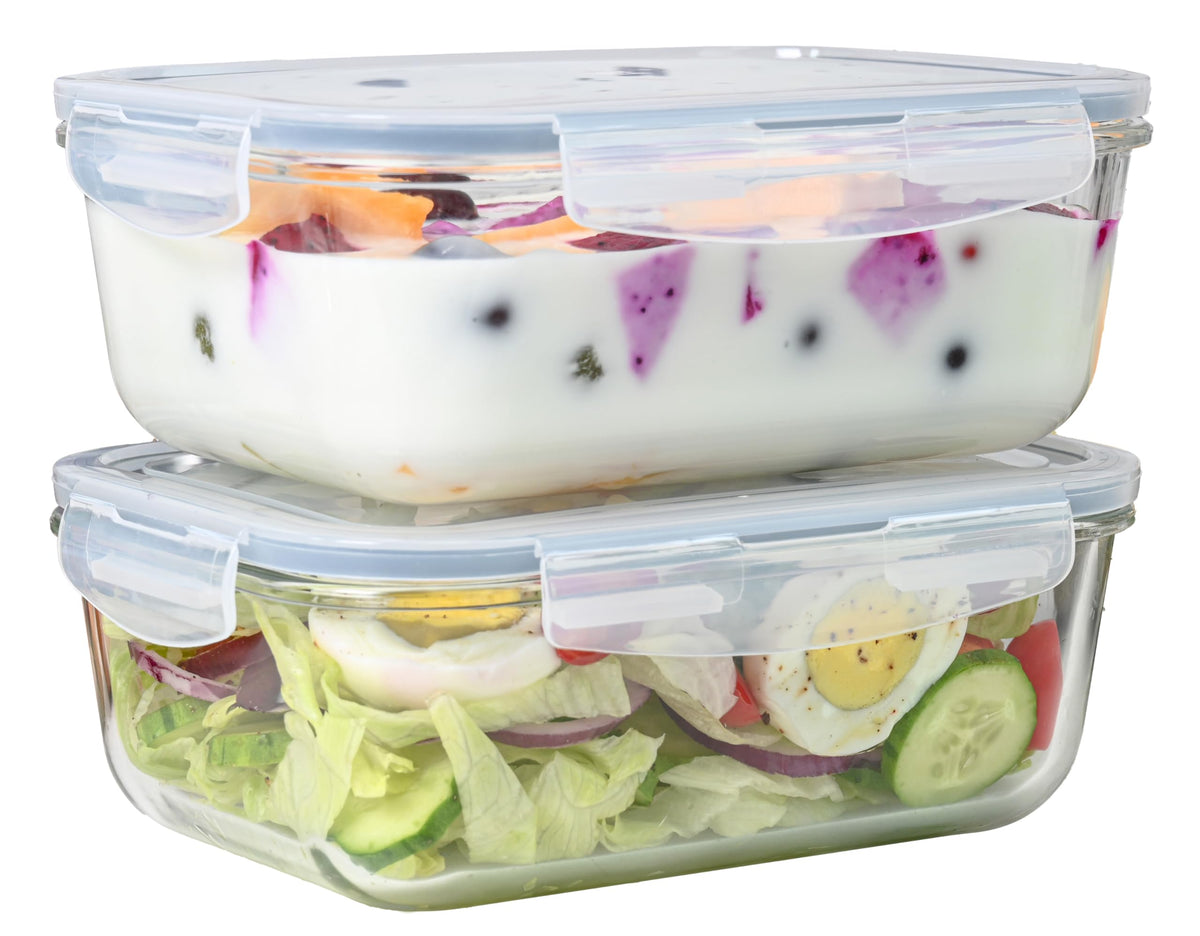 4Pc Set Of 8 Cup Large Glass Food Storage Containers With Lids - Airtight Meal Prep Container With Lid Lock - Freezer Microwave