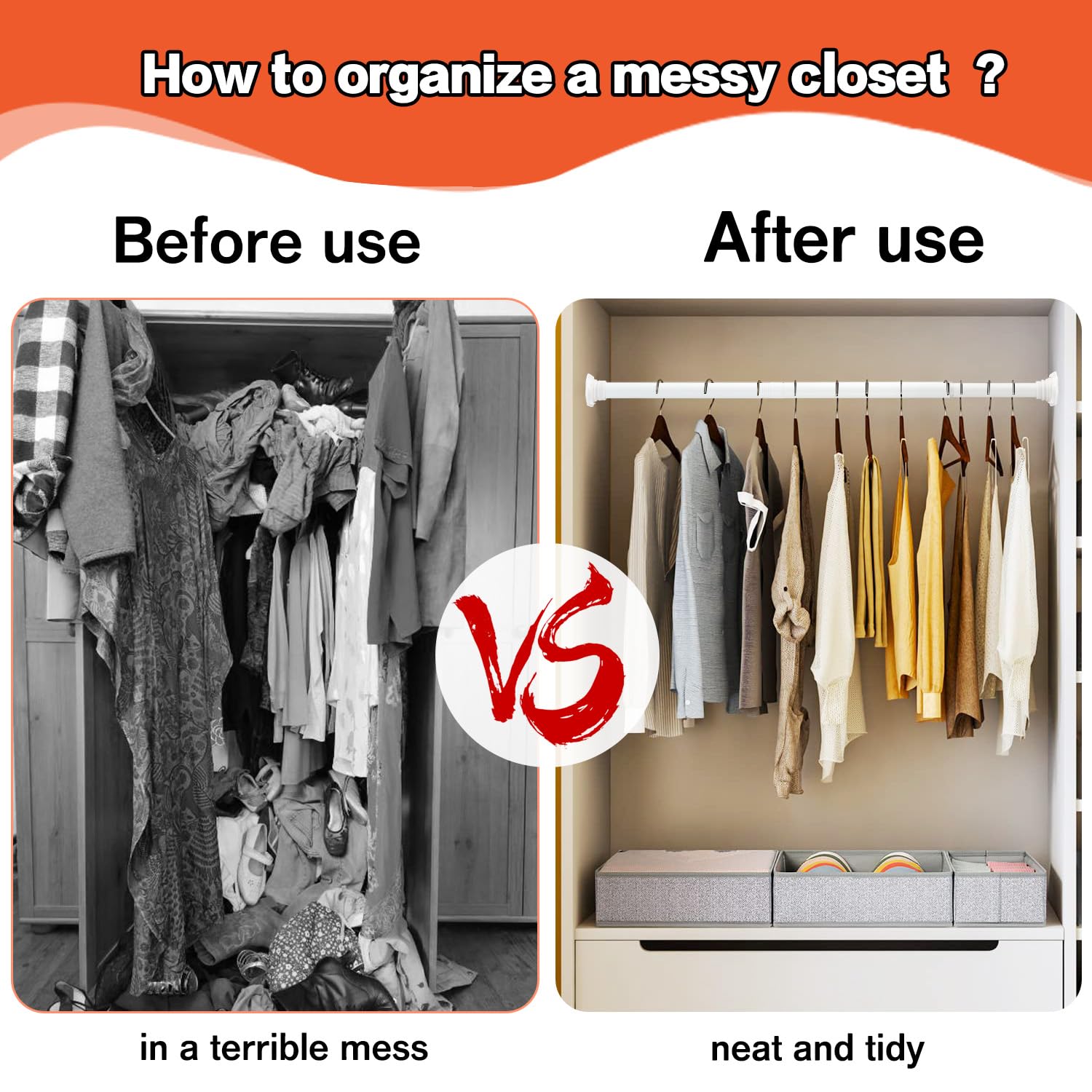 Dwelspire Closet Rod For Hanging Clothes, With No Drilling Holder 30 To 88 Inch Adjustable White Closet Rods, Space Saving Tensi