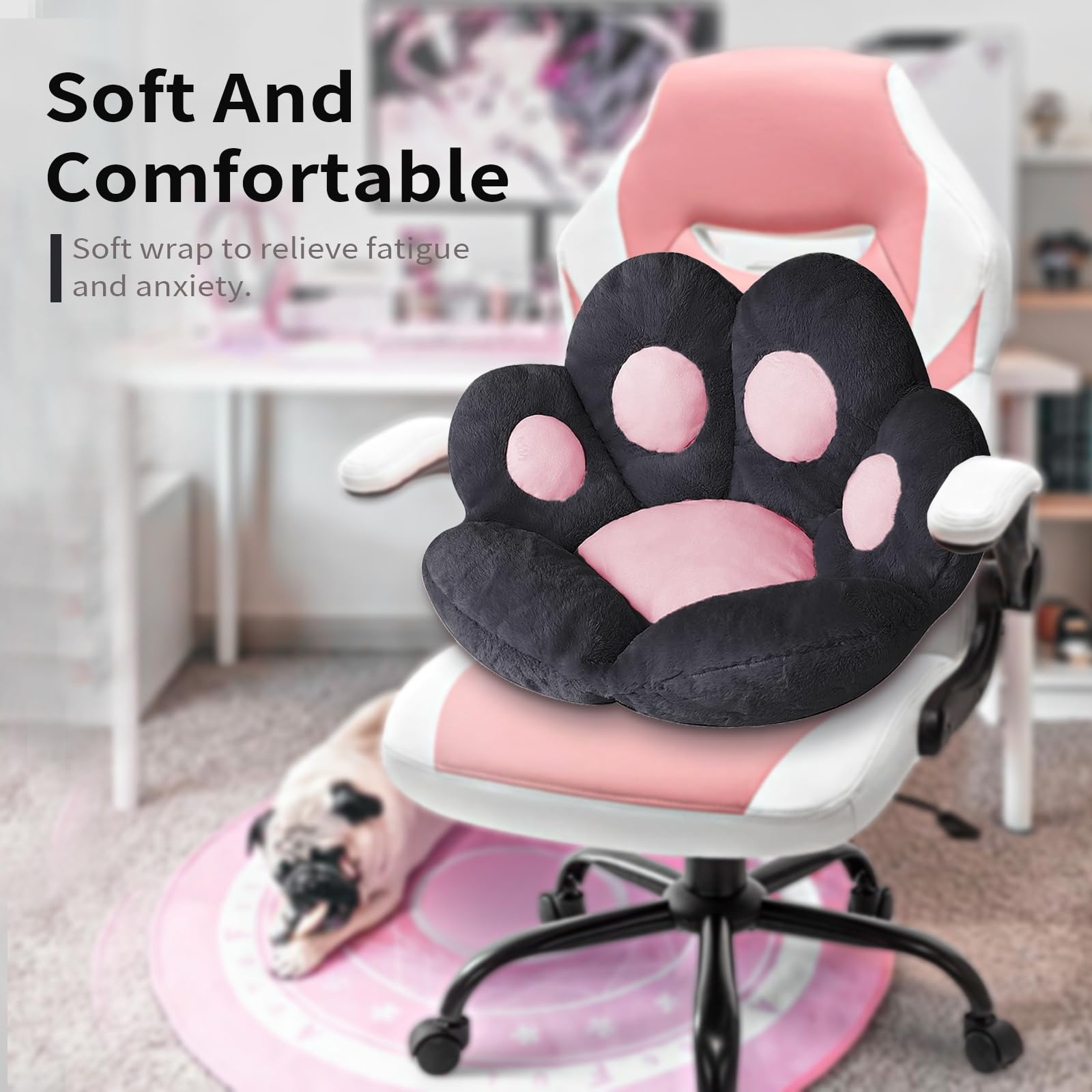 Ditucu Cat Paw Cushion Kawaii Chair Cushions 31.4 X 27.5 Inch Cute Stuff Seat Pad Comfy Lazy Sofa Office Floor Pillow For Gaming