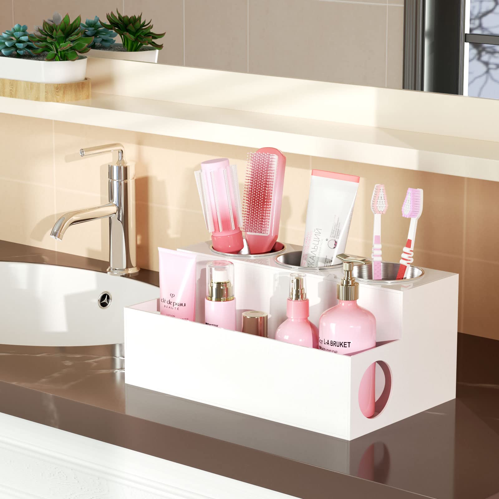 Niubee Acrylic Hair Styling Tool Organizer And Holder - Bathroom Countertop Storage For Blow Dryers, Accessories, Makeup, And To
