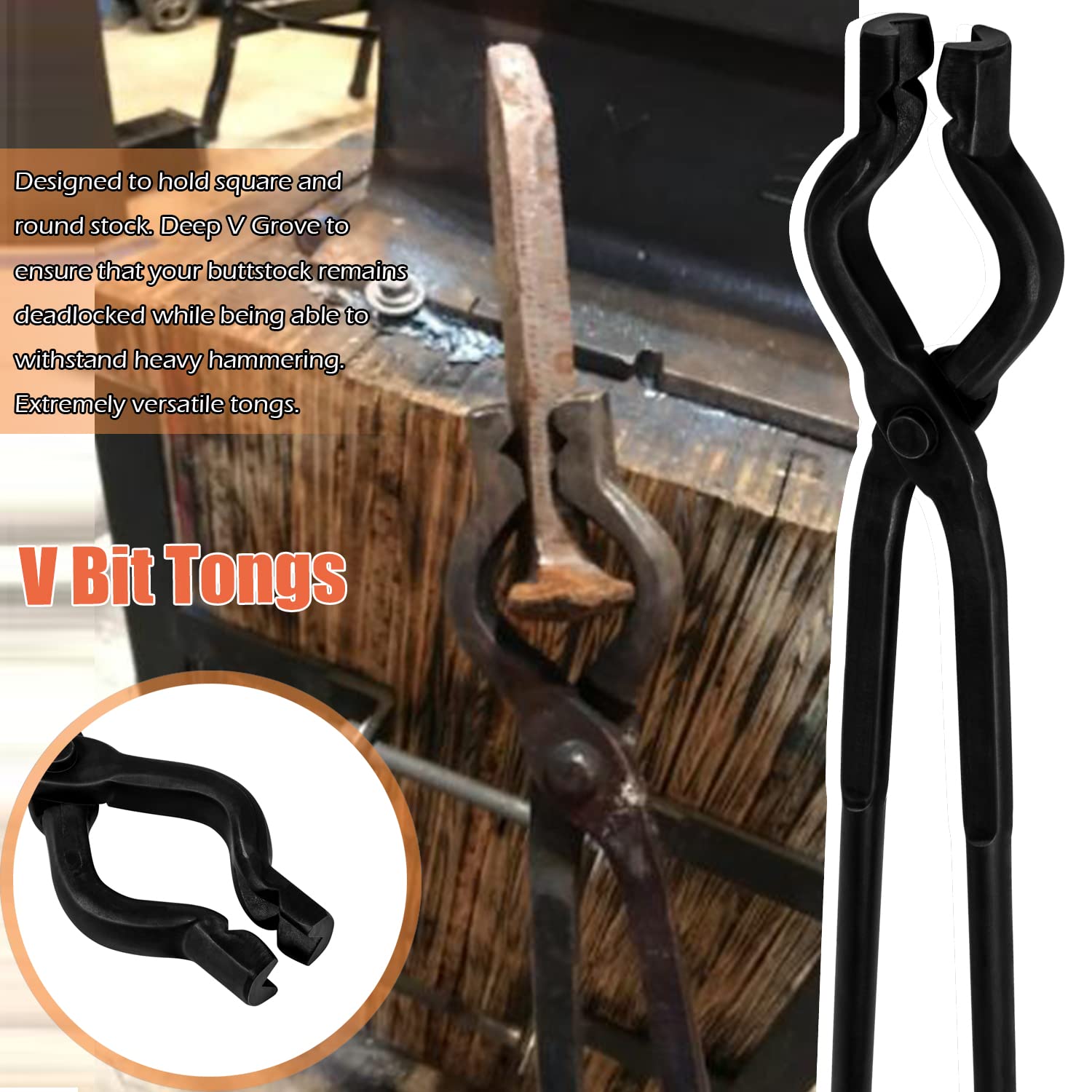 Blacksmiths Hammer & Blacksmith Tongs Forging Tongs Forge Tongs Blacksmithing Wolf Jaw Tongs & V-Bit Tongs Set