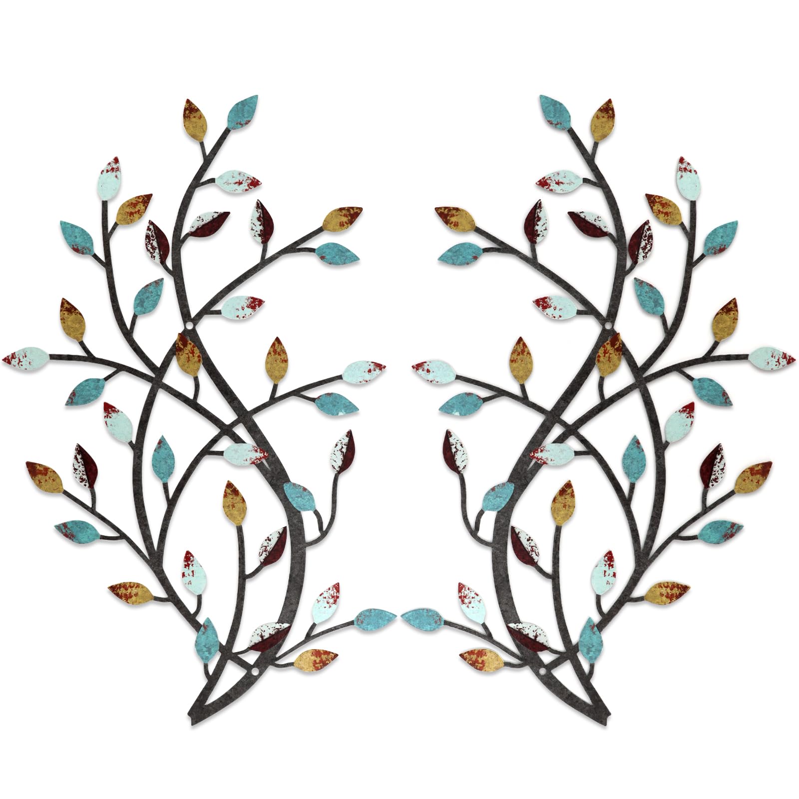 Meltset Metal Tree Leaf Wall Decor, Vine Olive Leaf Branch Wall Art, Wrought Iron Scroll Artwork, Decorative Wall Sculptures Abo