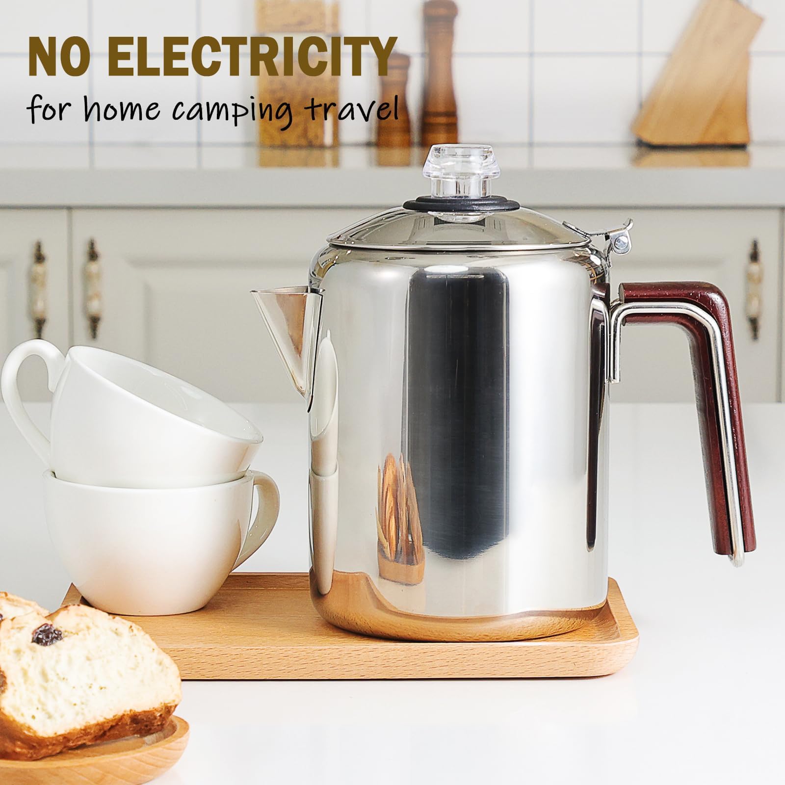 Hillbond 9-Cup Stainless Steel Percolator Coffee Pot for Outdoor Camping, Model HB-T04, Silver Finish, 72 fl oz Capacity