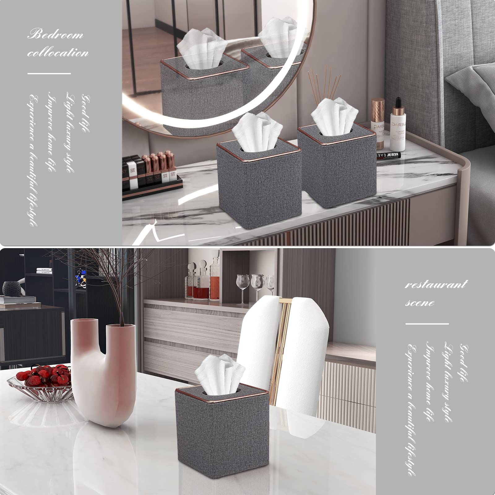 Tissue Box Cover  PU Leather Tissue Box Holder Square Kleenex Box Covers for Home/Office/Car Decoration 5.3''X5.3''X5.8'' - Grey