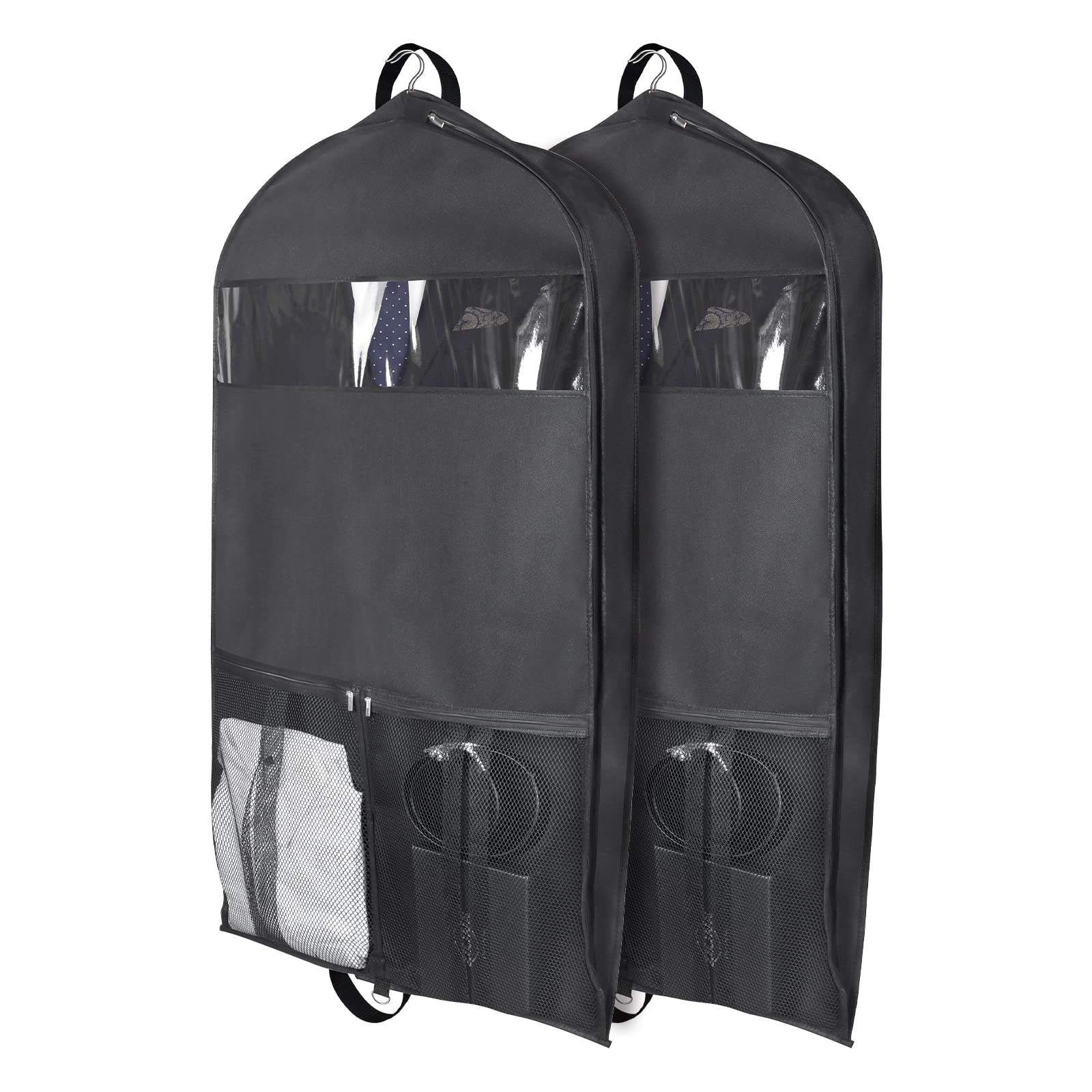 Zilink Garment Bags For Hanging Clothes 43'' Suit Bags For Men Travel With 2 Large Mesh Pockets And Clear Window, For Suit, Coat