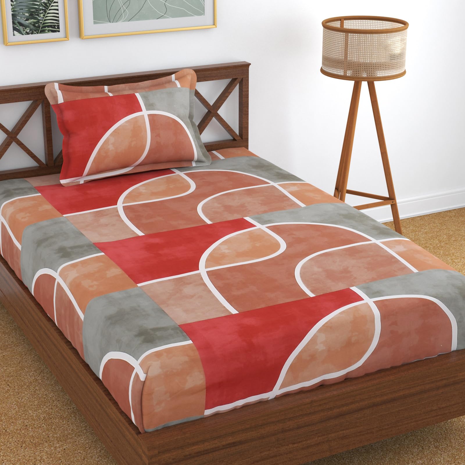 Kawi Single Bedsheet Elastic Fitted (72X 48Xup To 8 Mattress) Soft Cotton Blend With 1 Pillow Cover (72X 48Xup To 8 Inche Mattre