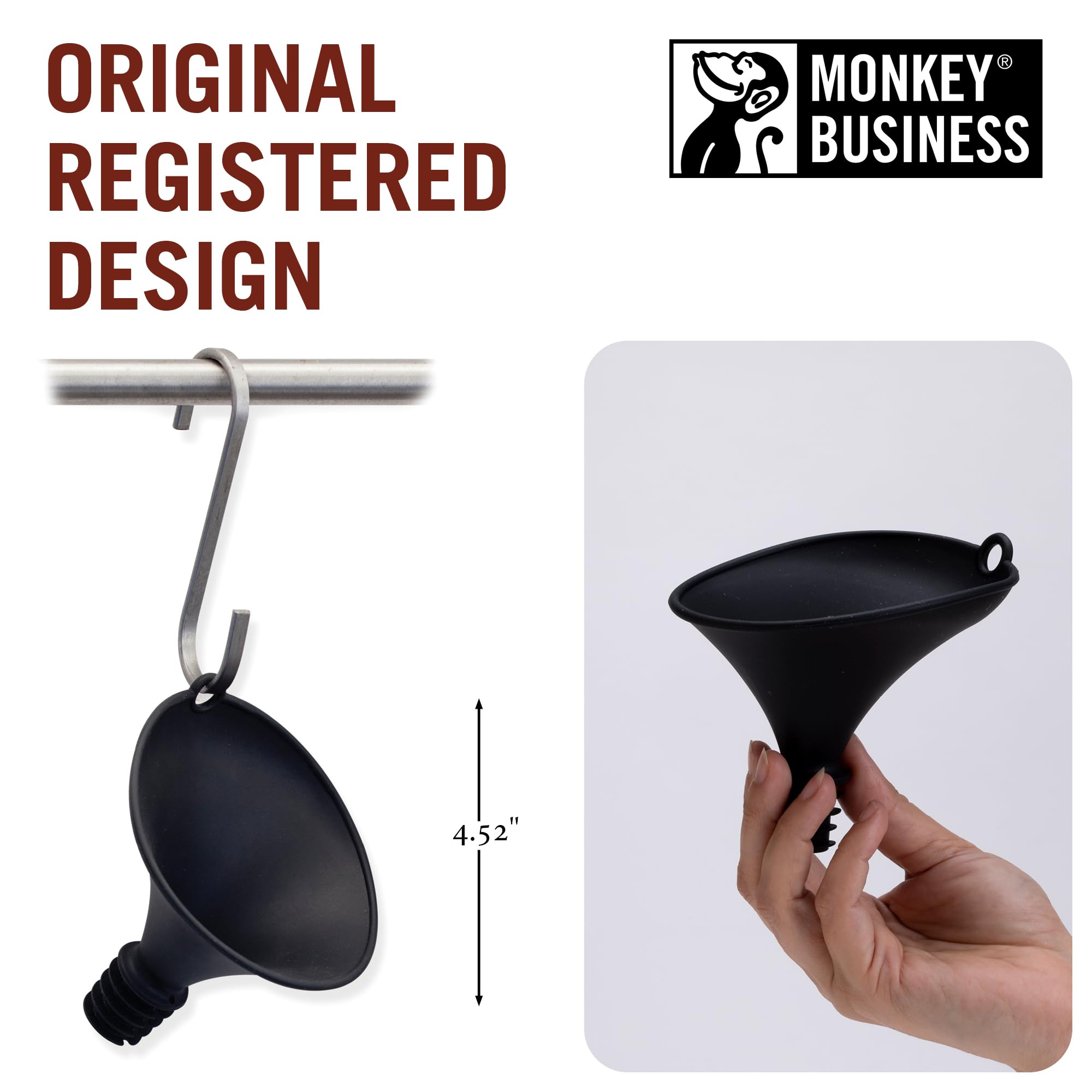Monkey Business Stedi Silicone Funnel For Filling Bottles, Kitchen Funnel For Water Bottle Liquid Transfer, Steady Pour Hands-Fr