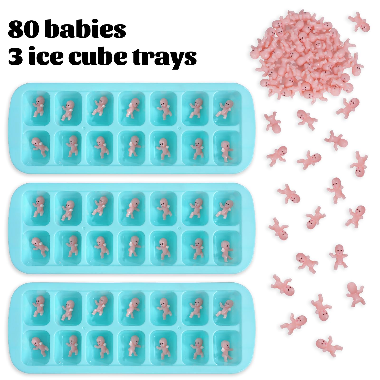 ZJJZGYXINTAI Baby Shower Game - 80 Mini Plastic Babies, 3 Ice Cube Trays, Sign - Green
