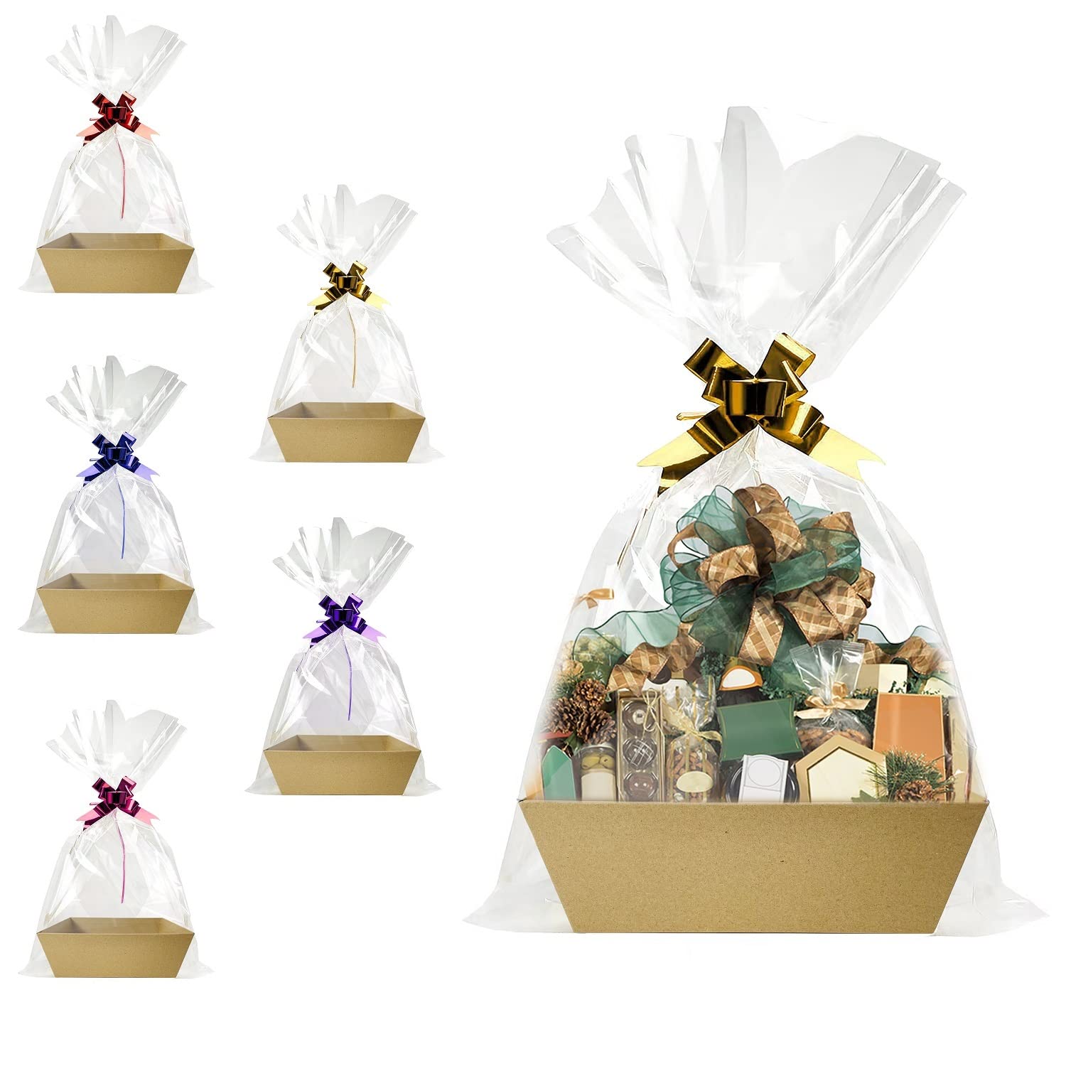 Funsky Baskets For Gifts Empty, 5 Pcs Sturdy Diy Bulk Gift Basket Kraft Market Tray Cardboard Basket With Handles, Gift Basket K