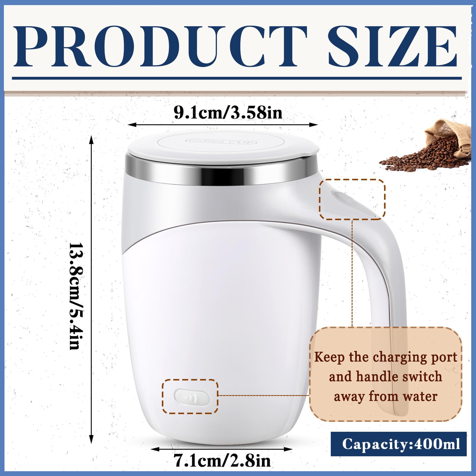 Patelai 2 Pcs Self Stirring Coffee Mug Bulk Mixing Cup 13.5Oz Stainless Steel Automatic Travel Stirring Mug Gift For Men Woman F