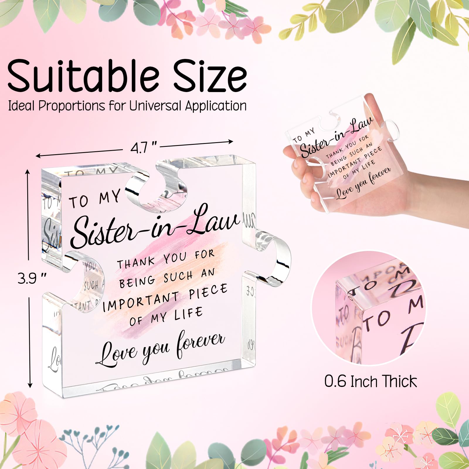 Sister in Law Gifts from Sister Brother - Unique Sister in Law Gift Ideas Best Sister in Law Puzzle Piece Gift for Birthday Wedd