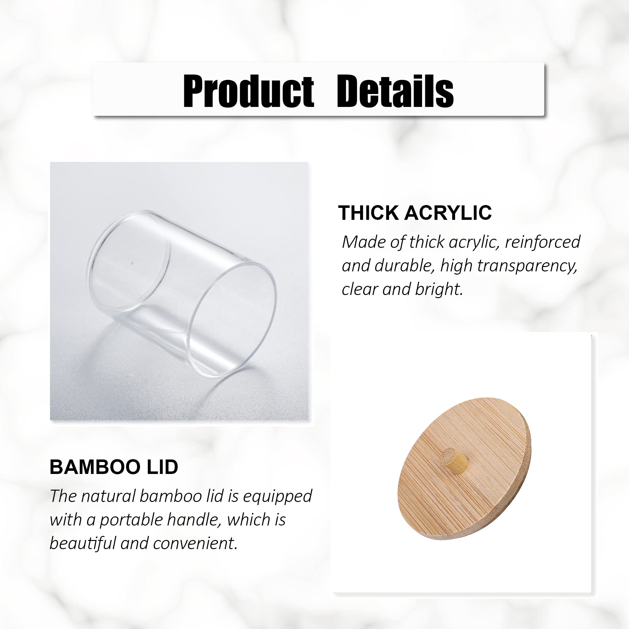 Mklz 3 Pcs Qtip Holder And Cotton Round Pad Dispenser With Bamboo Lid, Small Clear Acrylic Containers For Cotton Swab/Ball, Apot