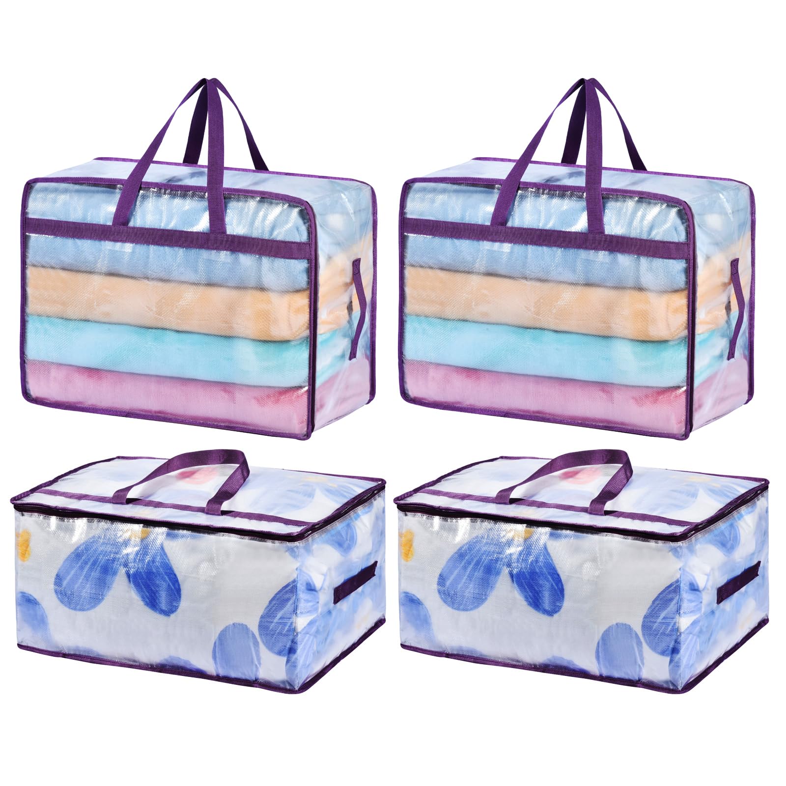 20 Gallon Large Clear Blanket Storage Bags for Bedding with Zipper Handles, 76L Oversized Comforter Storage Bag King Size, Foldi