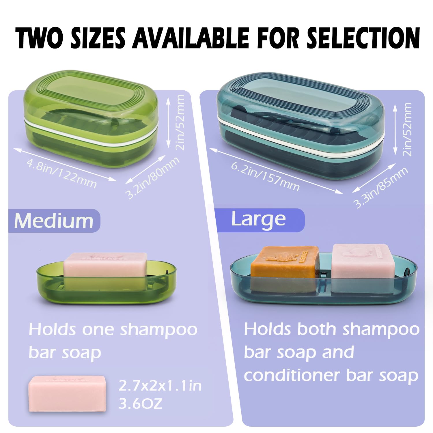 Aidimming Shampoo & Conditioner Bar Holder, Large Plastic Travel Soap Container, Portable Soap Dish With Lid, Clear Soap Case Fo