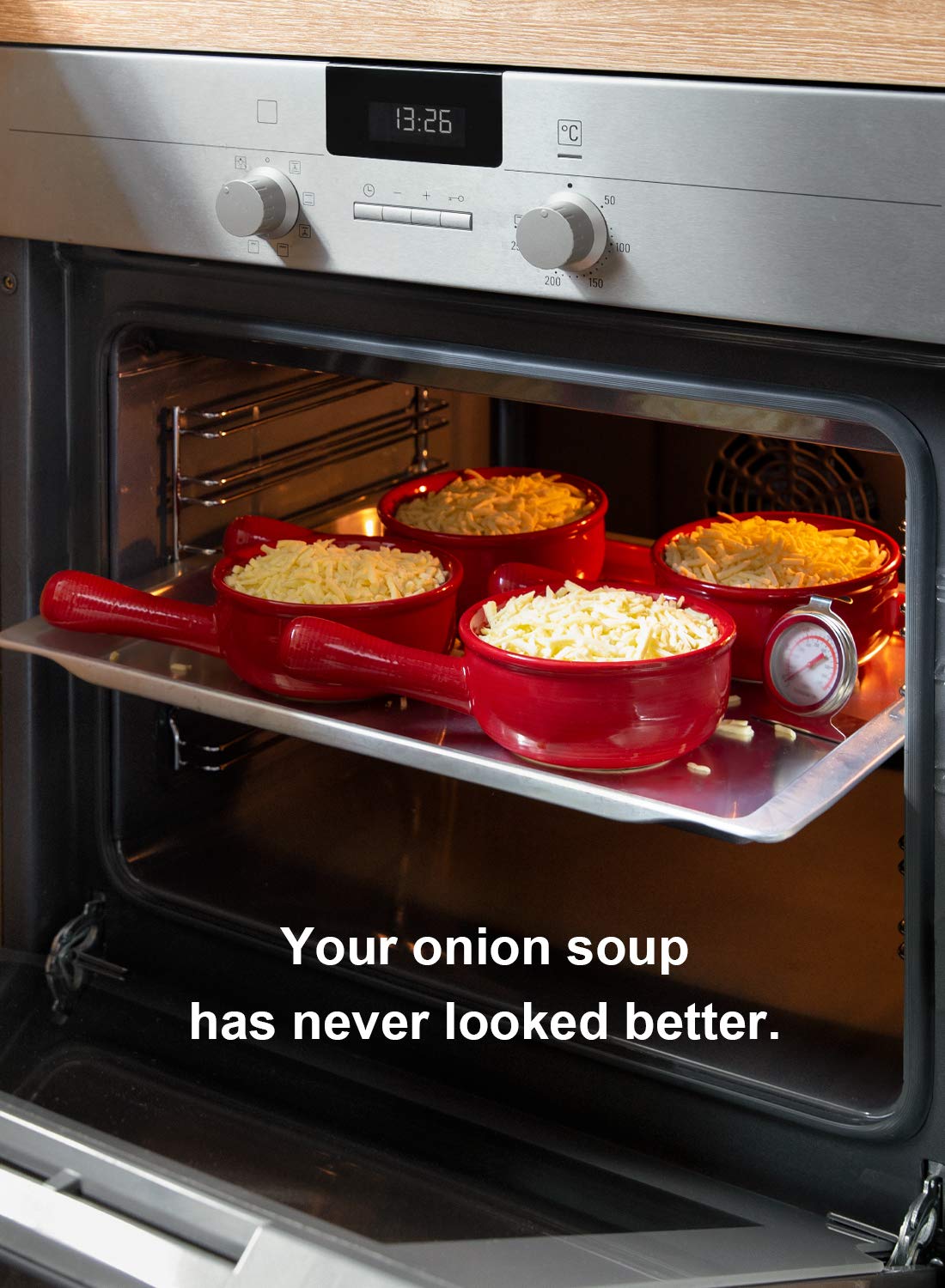 Le Tauci French Onion Soup Bowls With Handles, 15 Ounce For Soup, Chili, Beef Stew, Set Of 4, Red