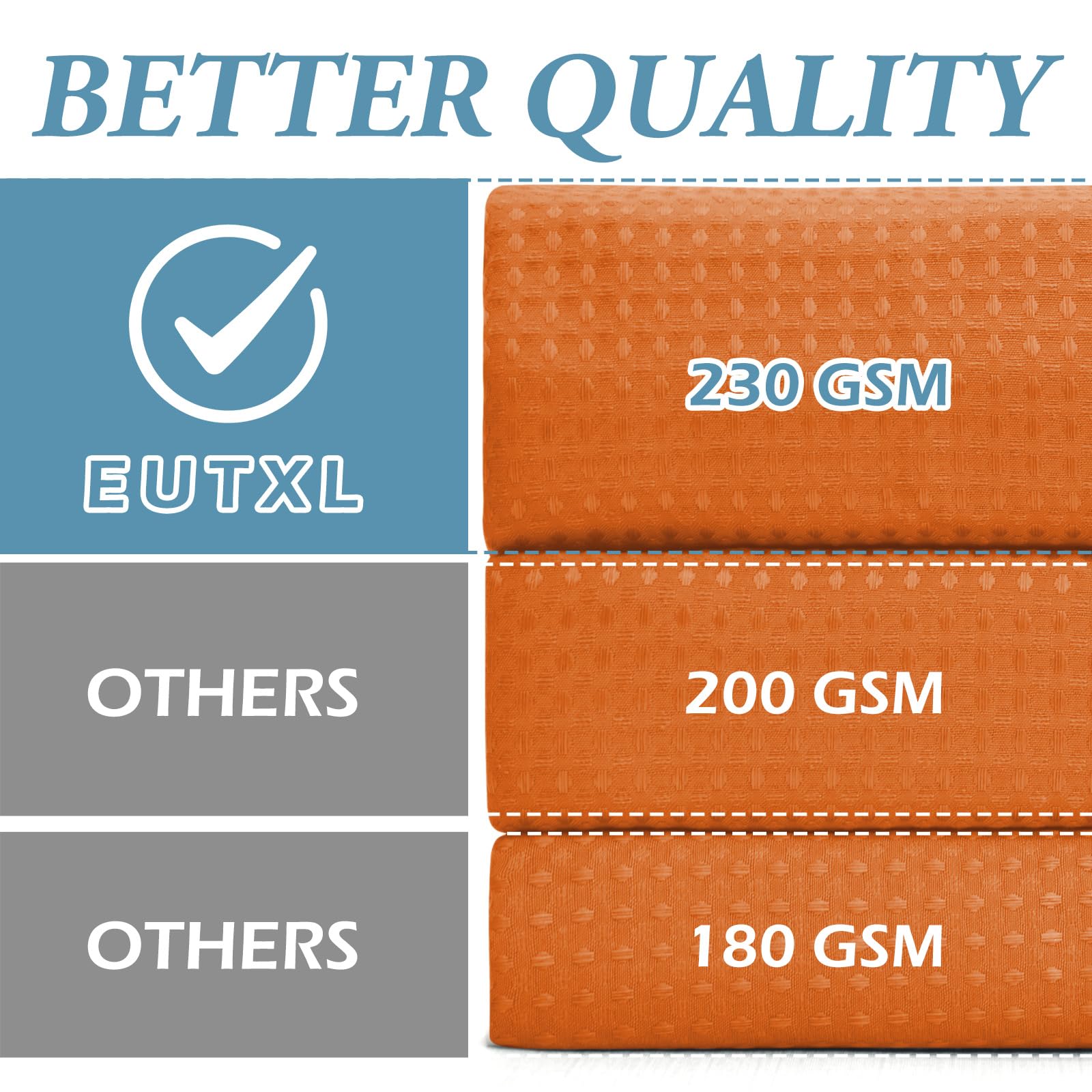 Eutxl Burnt Orange Long No Hook Shower Curtain With Snap In Liner,230Gsm Waffle Weave Shower Curtains For Bathroom,71W X 86H