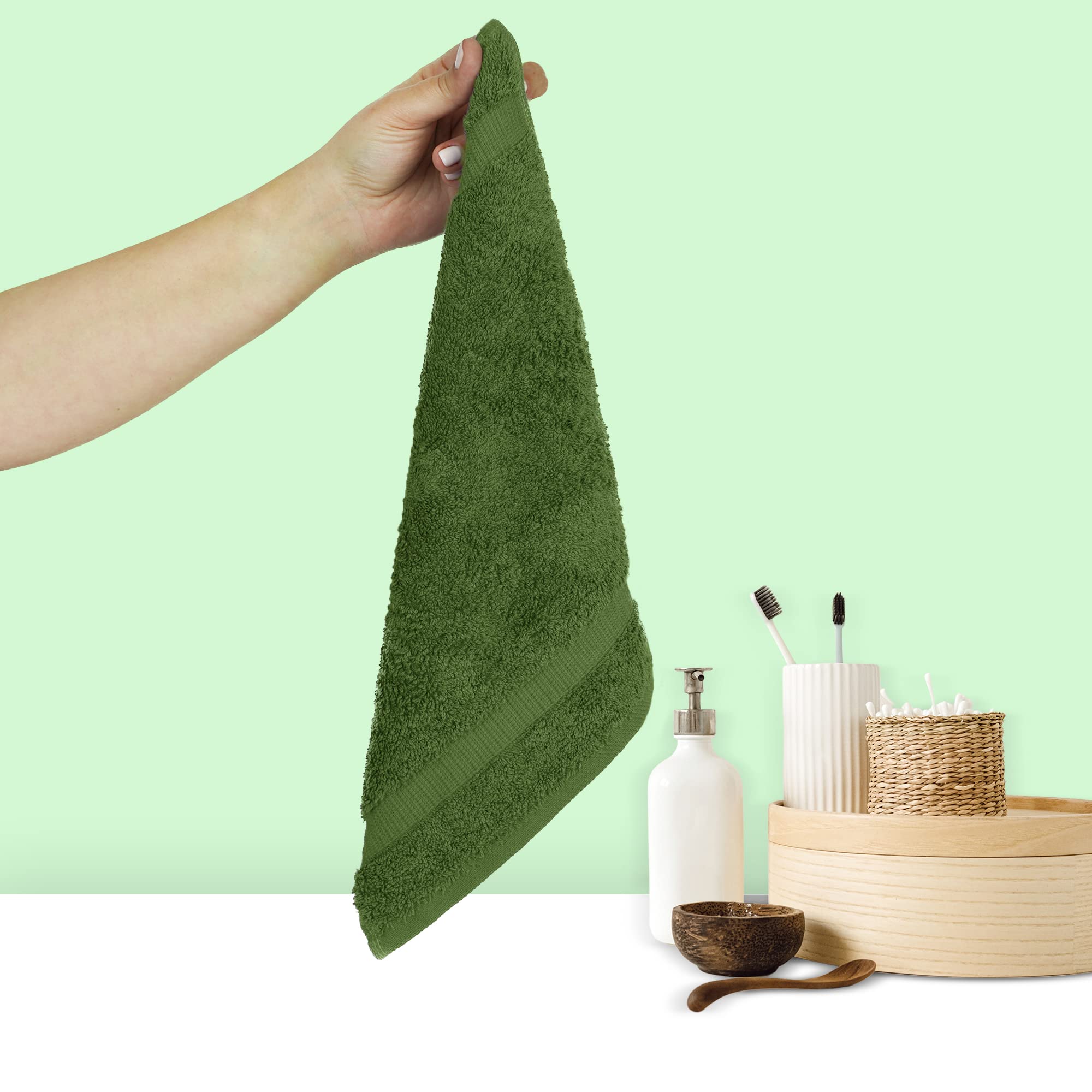 Chakir Turkish Linens 100% Cotton Premium Turkish Towels For Bathroom | 13'' X 13'' (6-Piece Washcloth, Moss)