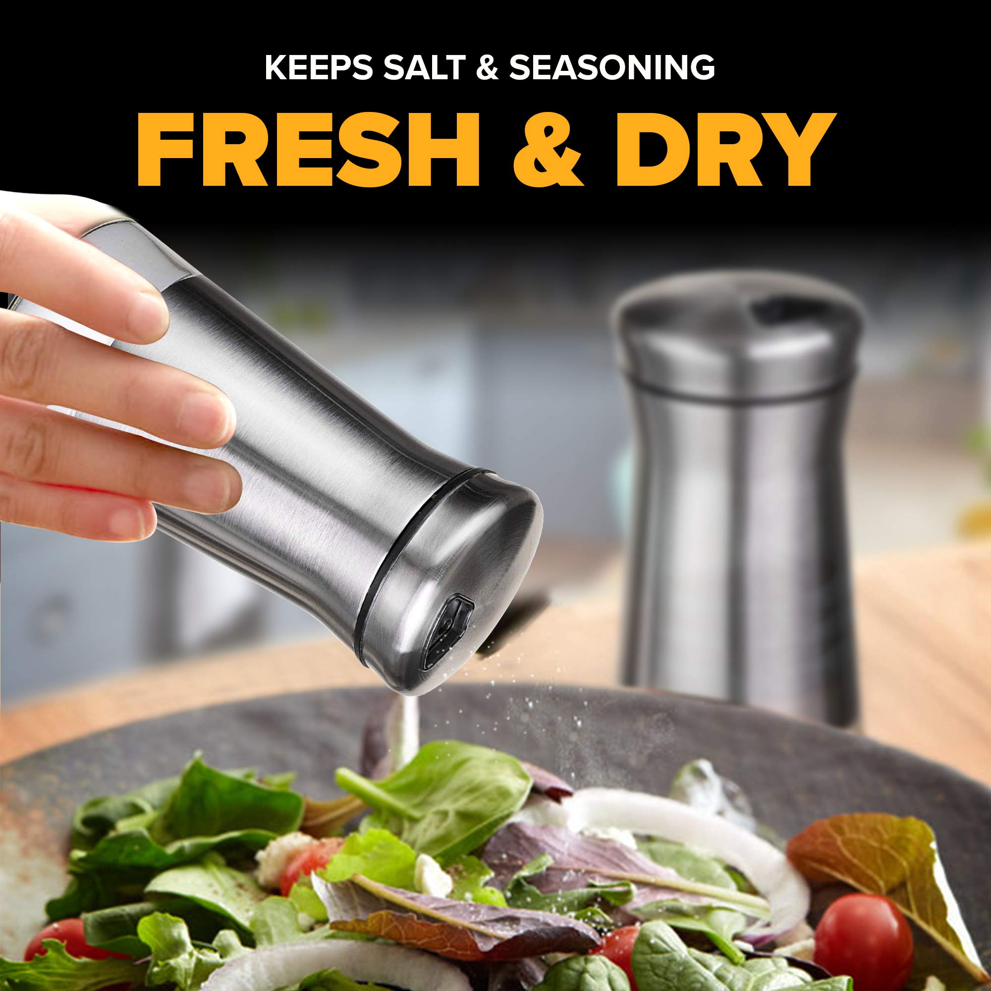 SP HOME GOODS Stainless Steel & Glass Salt and Pepper Shakers Set - 4 OZ - Adjustable Pour Holes - Silver1