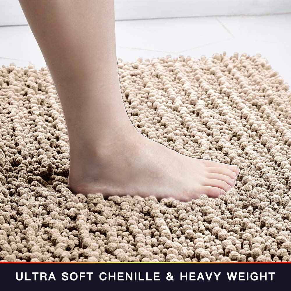 Walensee Large Bathroom Rug Non Slip Bath Mat (72X24 Inch Beige) Water Absorbent Super Soft Shaggy Chenille Machine Washable Dry