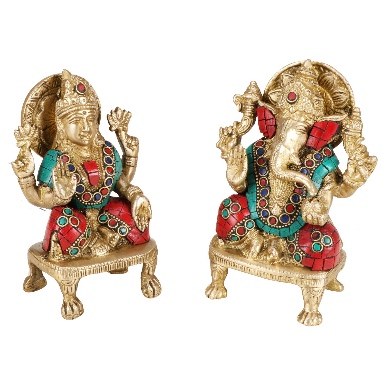Svarup Brass Lakshmi Ganesha Laxmi Ganesh Idol For Diwali Pooja Home Decor (Height 5.5 Inch Multicolor)