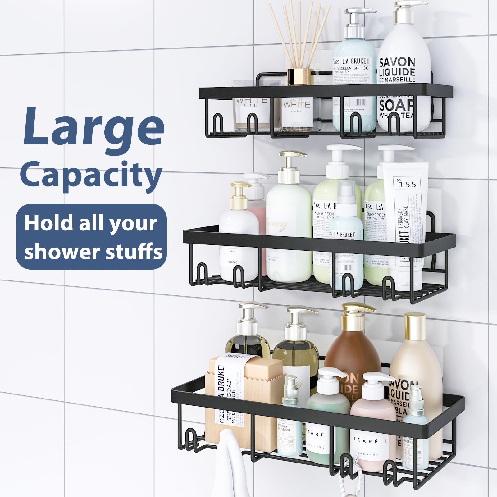 Liuoud Shower Caddy, 5 Pack Shower Organizer Rack For Inside Shower, Self Adhesived Shower Shelf Large Capacity Rustproof Stainl