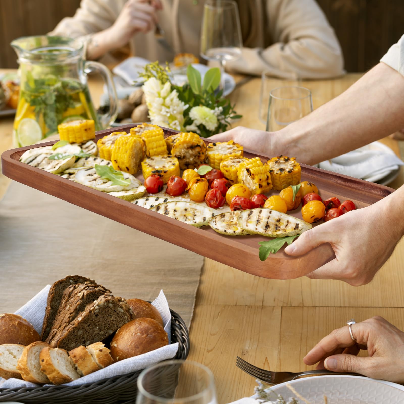 16'' X 10'' Rectangle Large Serving Trays Wooden Charcuterie Boards Rectangular Serving Platters For Cookie, Snack, Appetizer, D