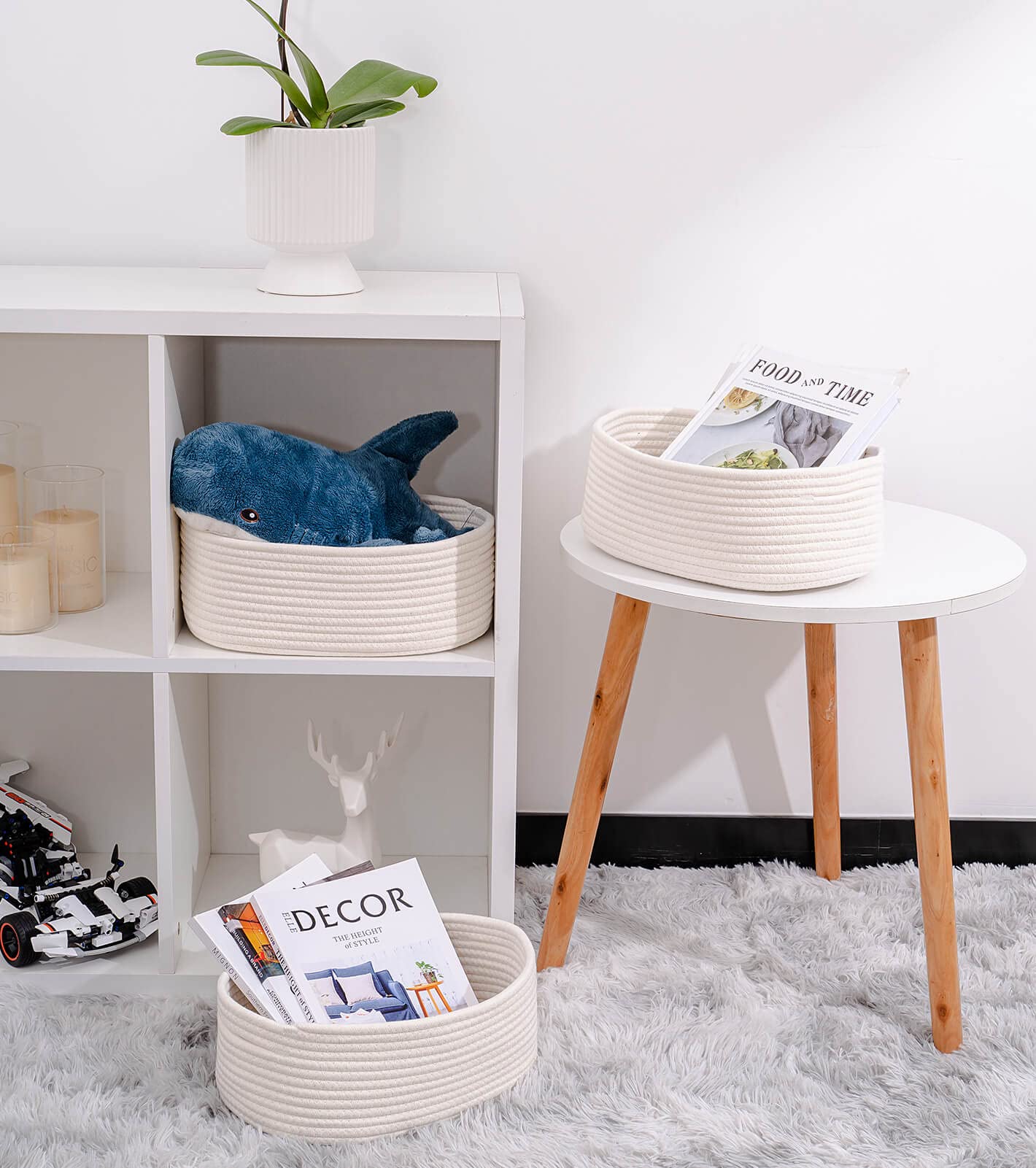 Kriitools Baskets&Bins for Shelf Storage Organizing/Cute Basket to Store and Organize Household Items/Woven Rope Basket for Living Room  Bedroom Playroom 3 Packs Off White