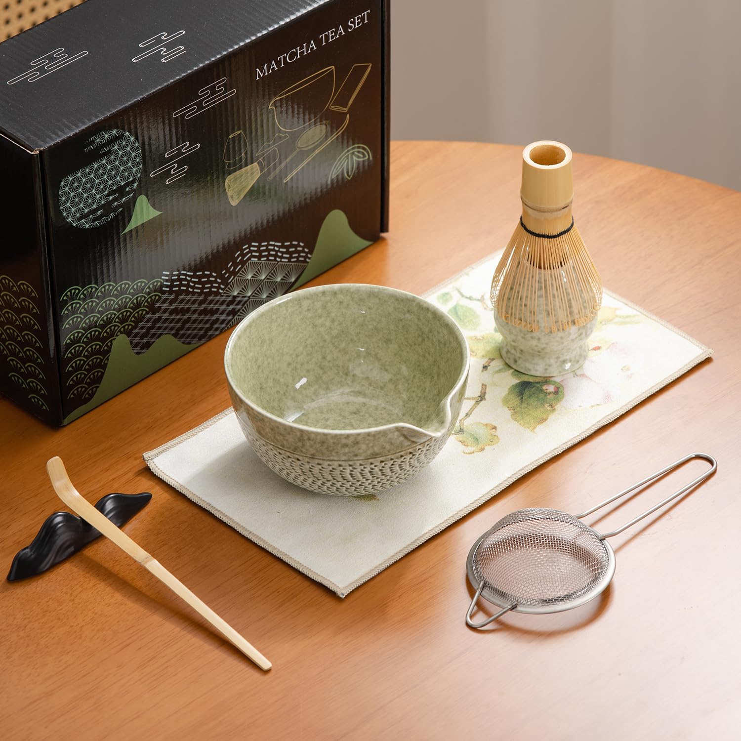 Dwehixbuy Japanese Matcha Ceremony Accessory, Matcha Whisk, Traditional Scoop (Chashaku), Tea Spoon, Whisk Holder, 1 Tea Bowl, 1