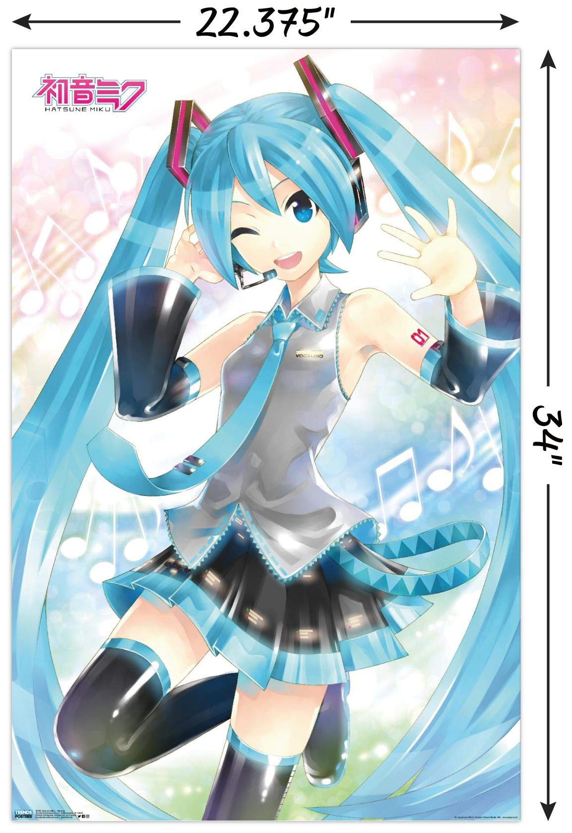 Trends International Hatsune Miku - Waving Wall Poster, 22.375'' X 34'', Poster & Mount Bundle