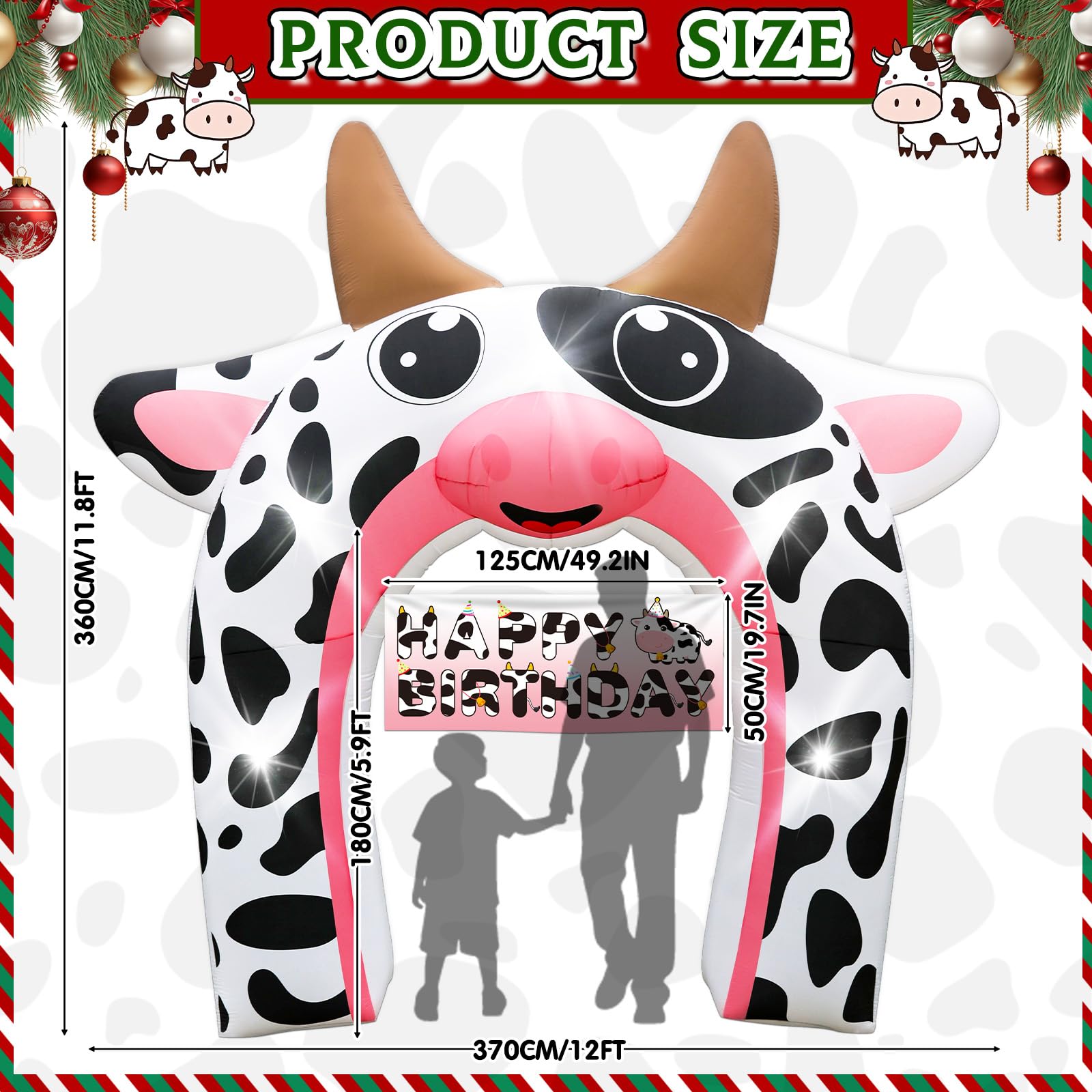 12FT Christmas Inflatable Cow Arch Outdoor Decorations Giant Cow Inflatables with Built-in 5 LED Lights Farm Animals Blow Up Gar