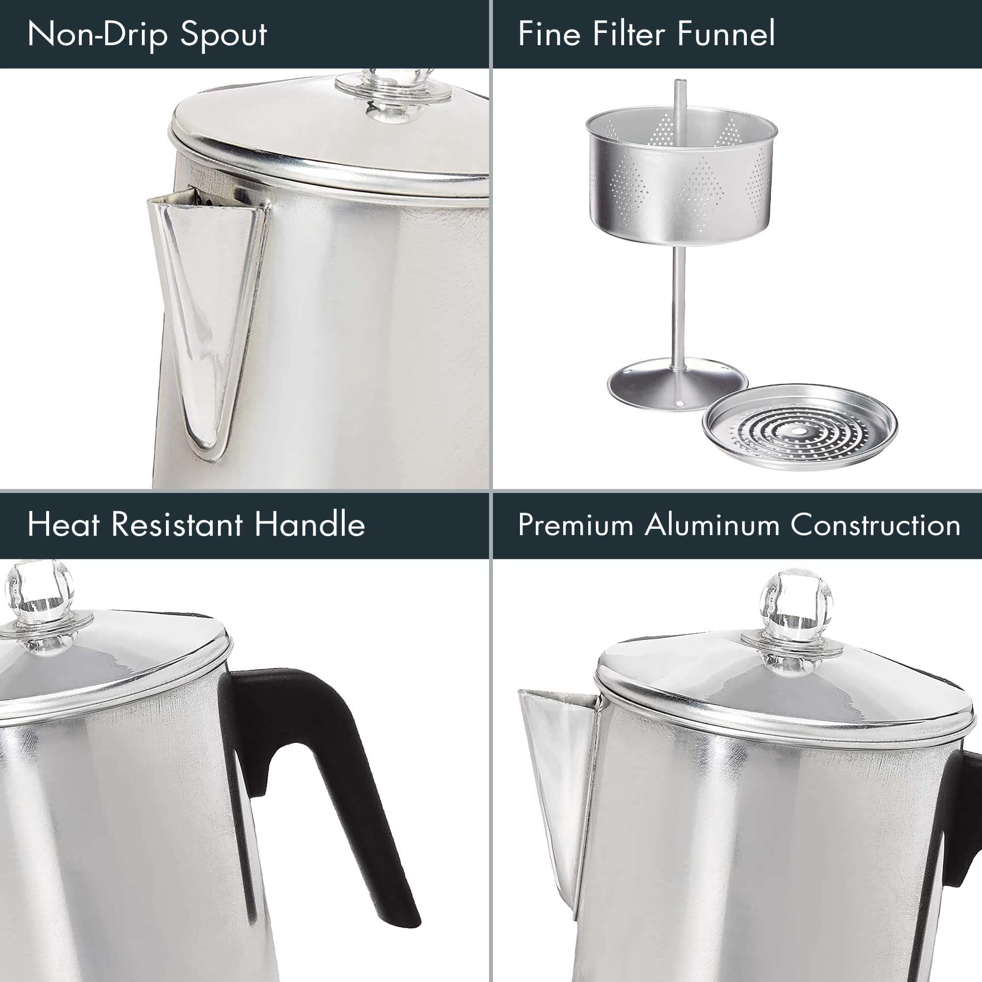 Primula Today Aluminum Stove Top Percolator Maker Durable  Brew Coffee On Stovetop  9 Cup  Silver