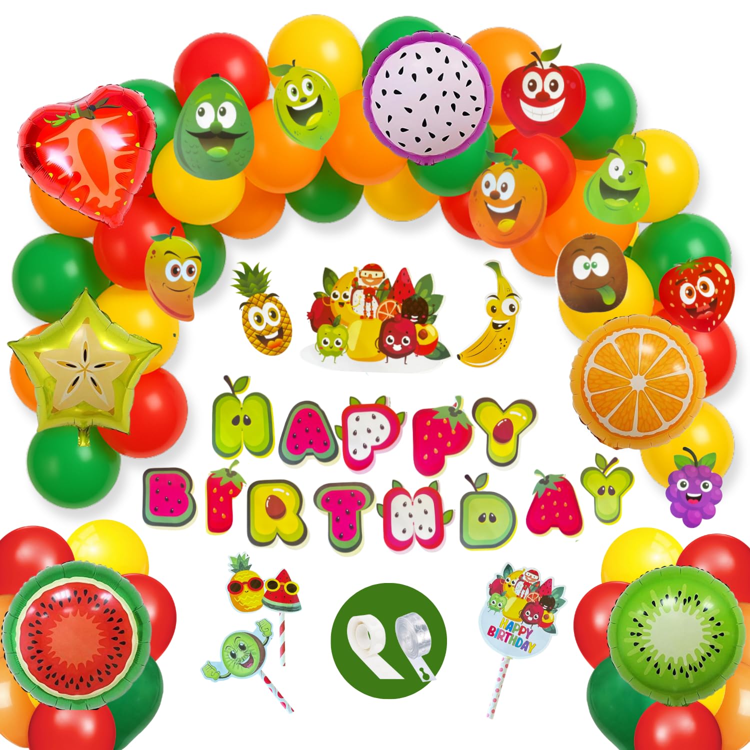 FI  FLICK IN 74Pcs Fruit Theme Birthday Decoration Set with Cutouts Props Tutti Frutti Foil balloons Happy Birthday Decoration 