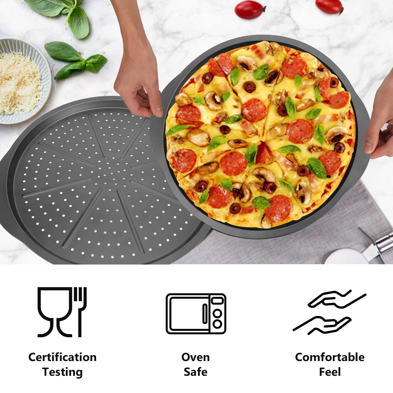 Beasea Pizza Pan For Oven, 13 Inch Nonstick Homemade Pizza Pan Tray With Holes Carbon Steel Round Pizza Bakeware Sheet For Resta