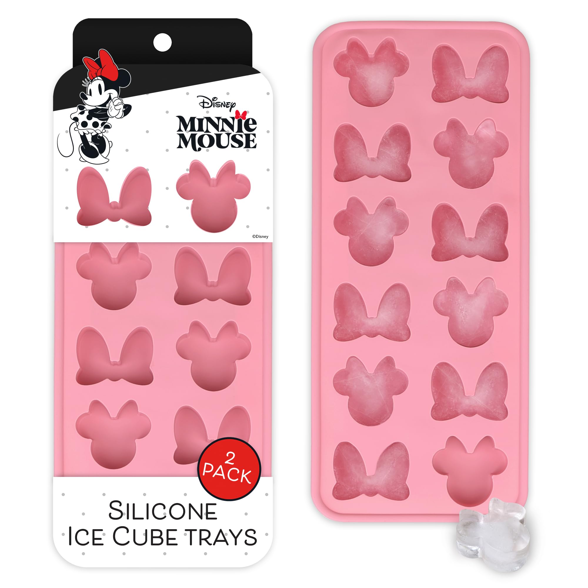 Disney Minnie Mouse Silicone Ice Cube Tray - 2 Pack Ice Trays for Freezer with Fun Minnie Mouse Ice Molds - Flexible BPA-Free Si